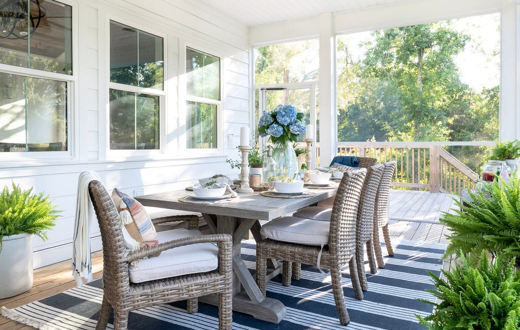 Coastal Teak 94 in. Rectangular Trestle Dining Table