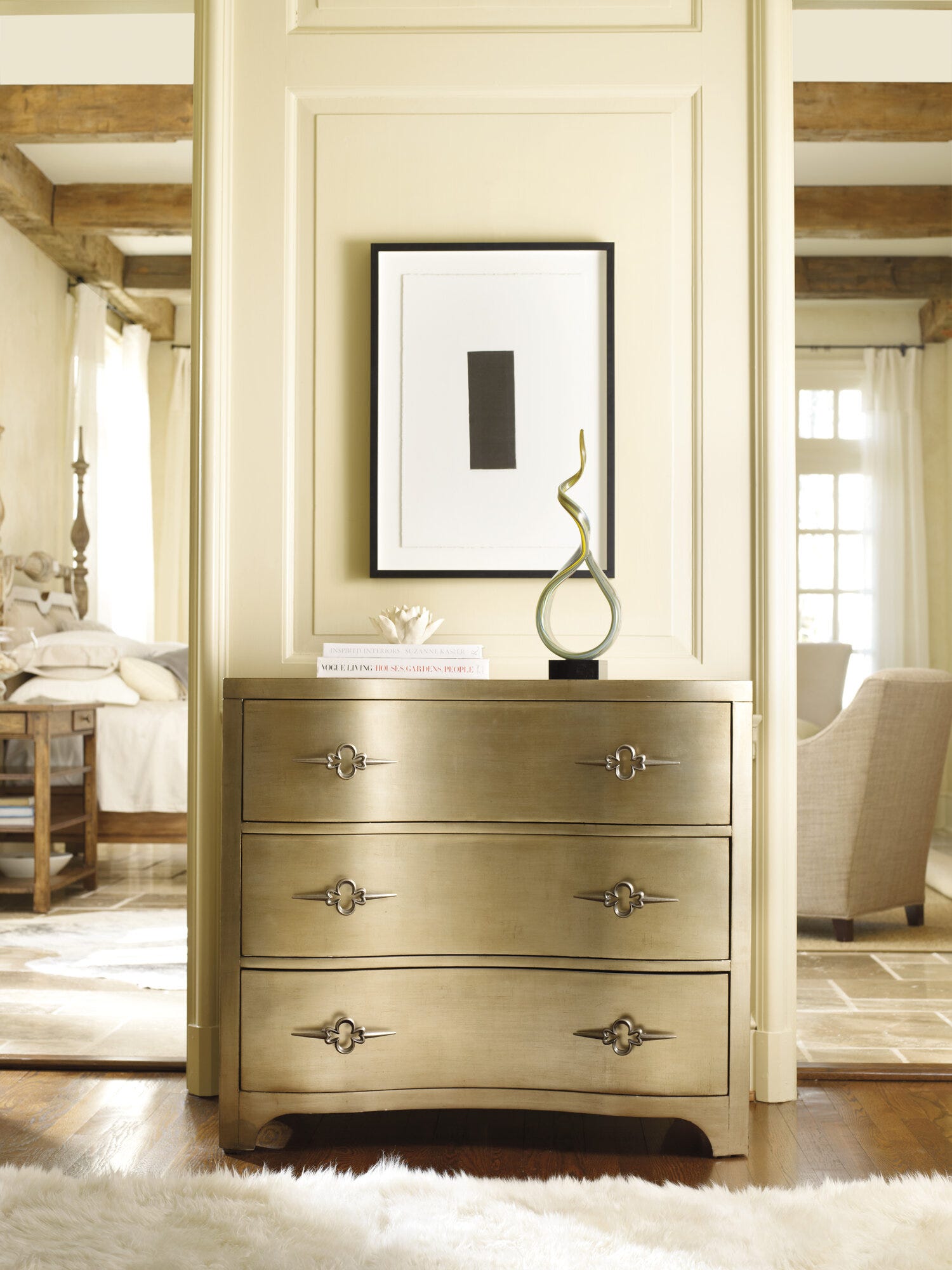 Sanctuary Three-Drawer Shaped Front Gold Chest - Room Image 1