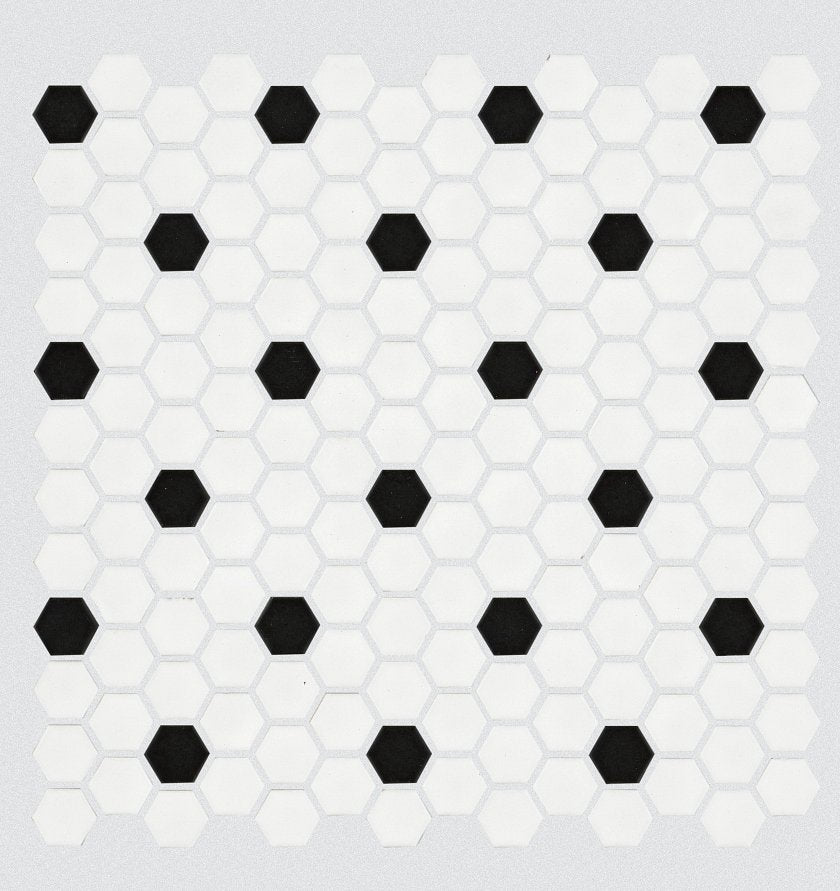GRANDEUR 1" HEX BLK/WHT MOSAIC WHITE / BLACK MAIN