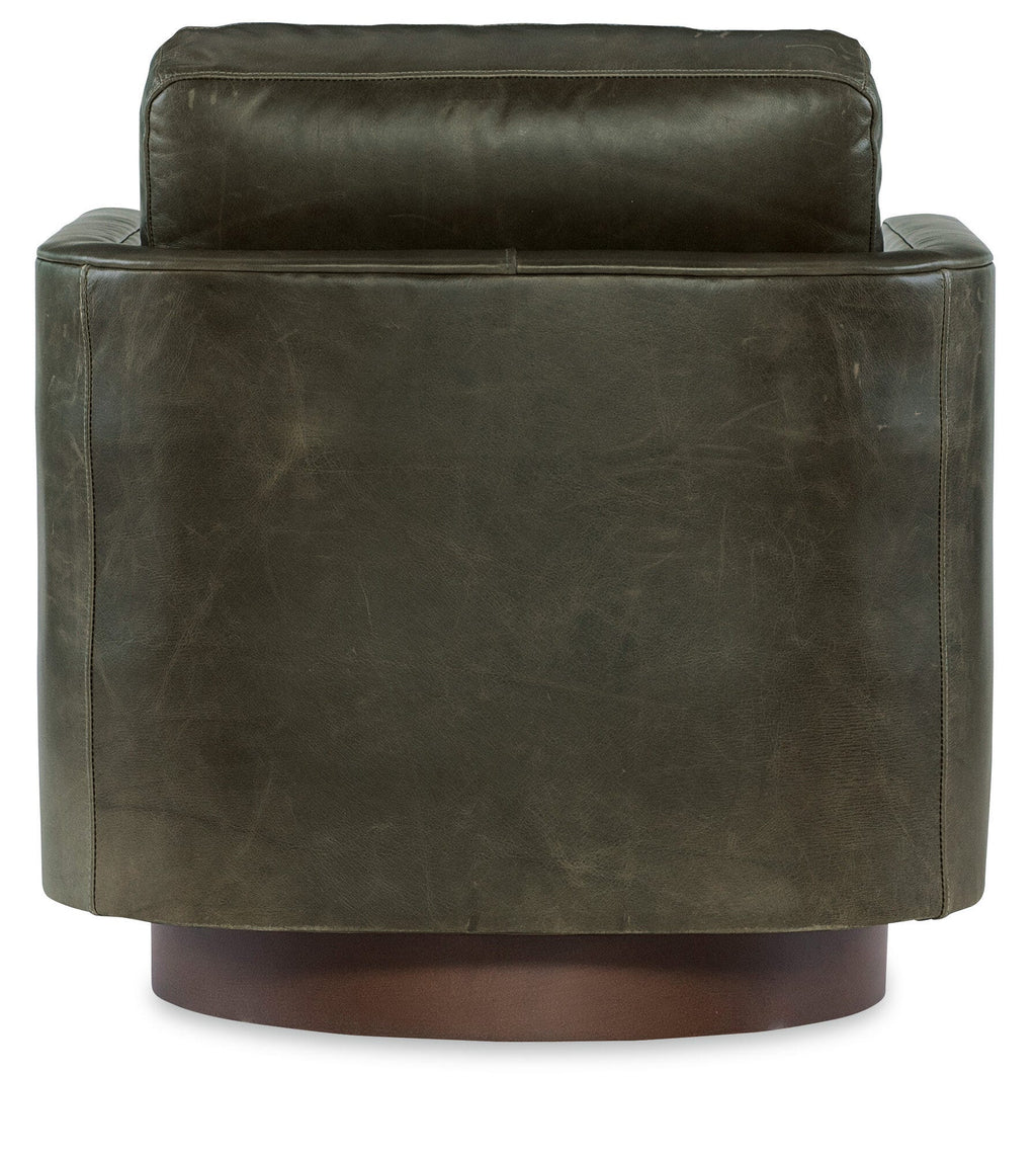 Owen Exposed Wood Leather Swivel Chair