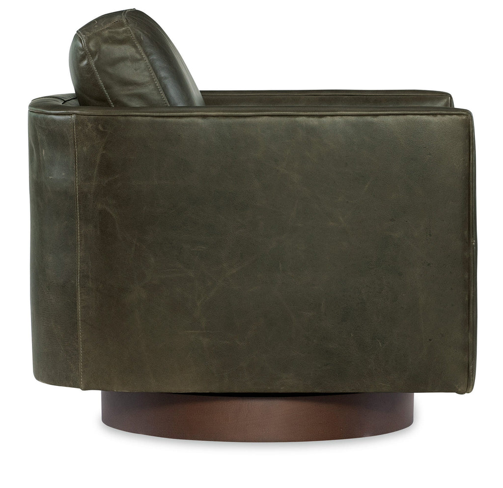 Owen Exposed Wood Leather Swivel Chair