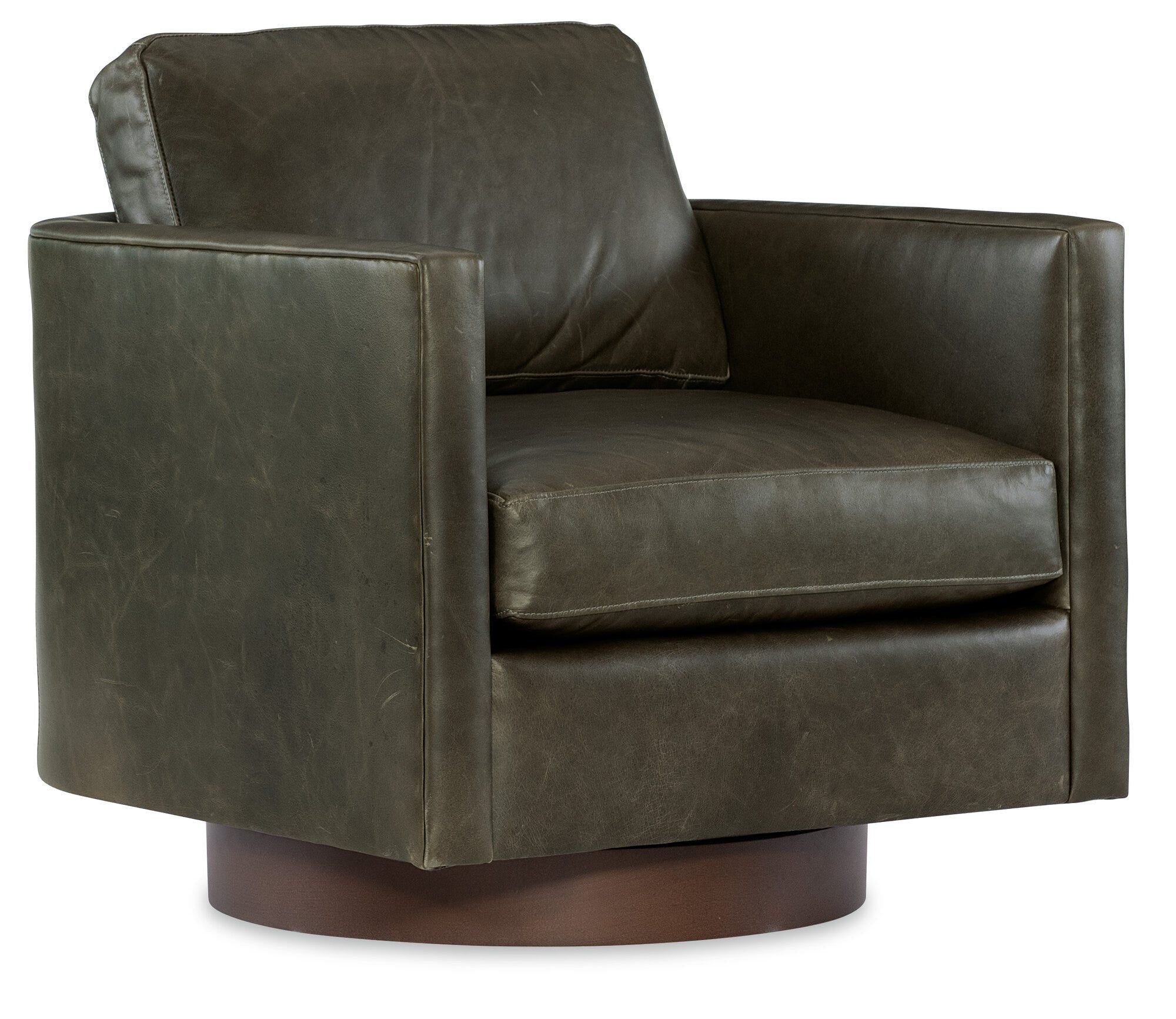 Owen Exposed Wood Leather Swivel Chair
