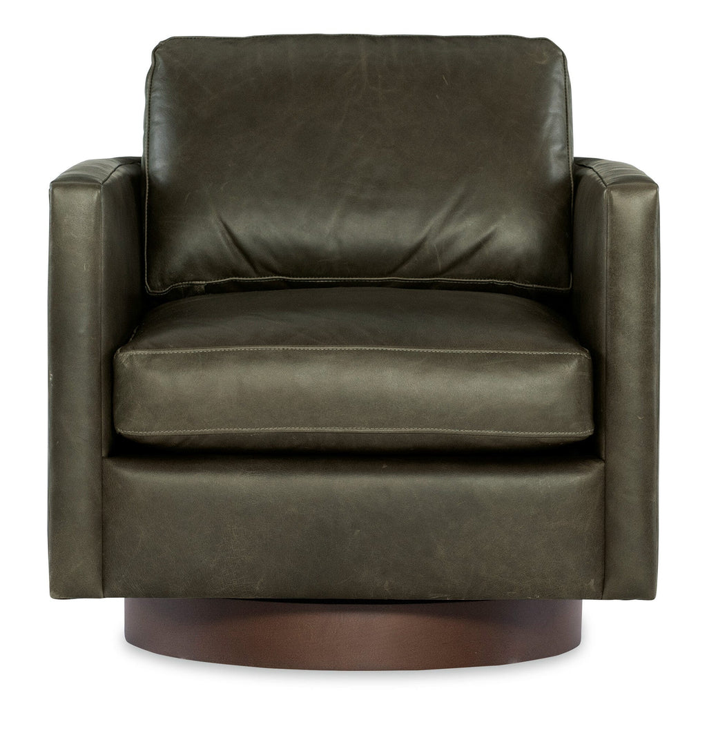 Owen Exposed Wood Leather Swivel Chair