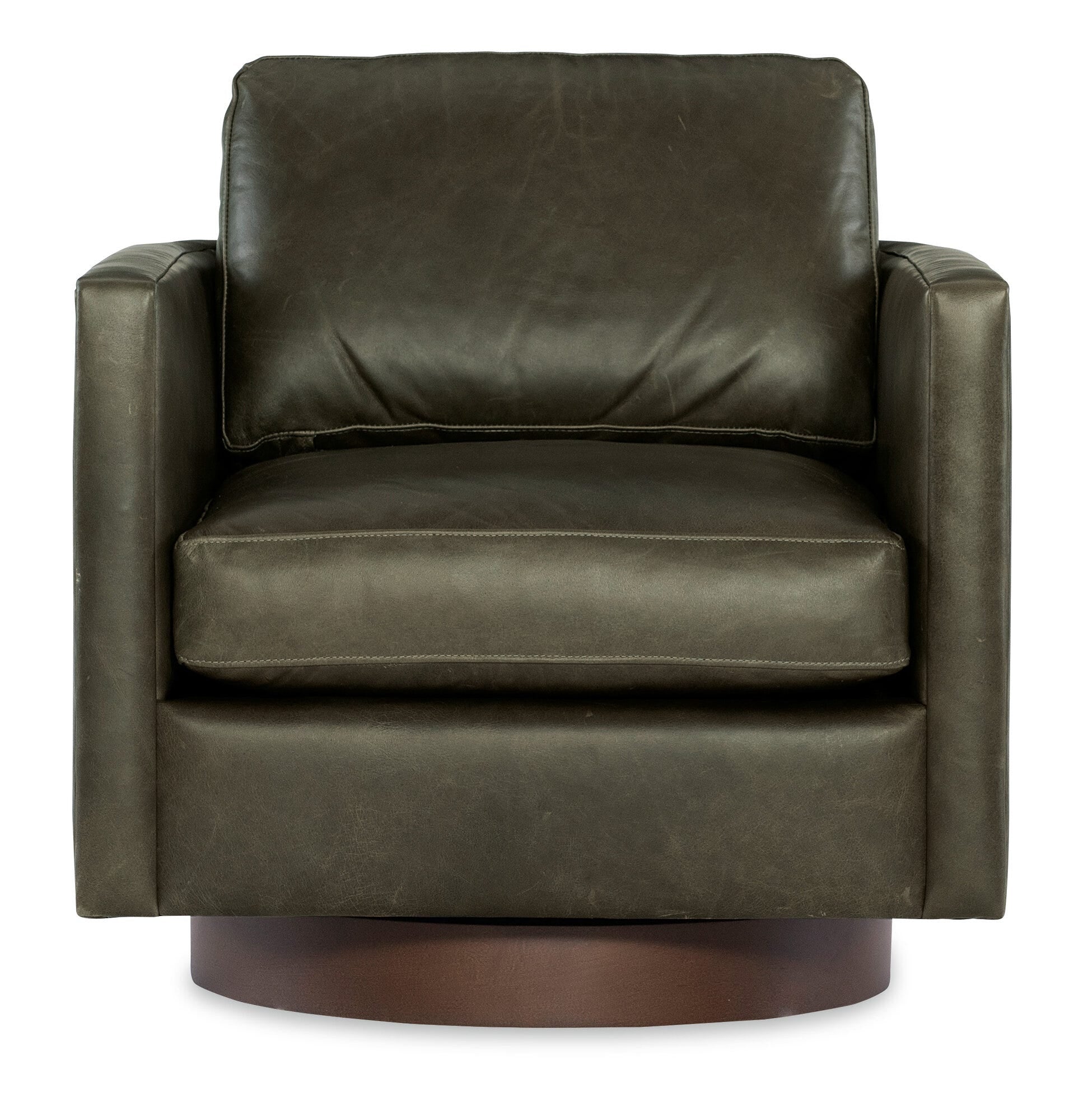 Owen Exposed Wood Leather Swivel Chair