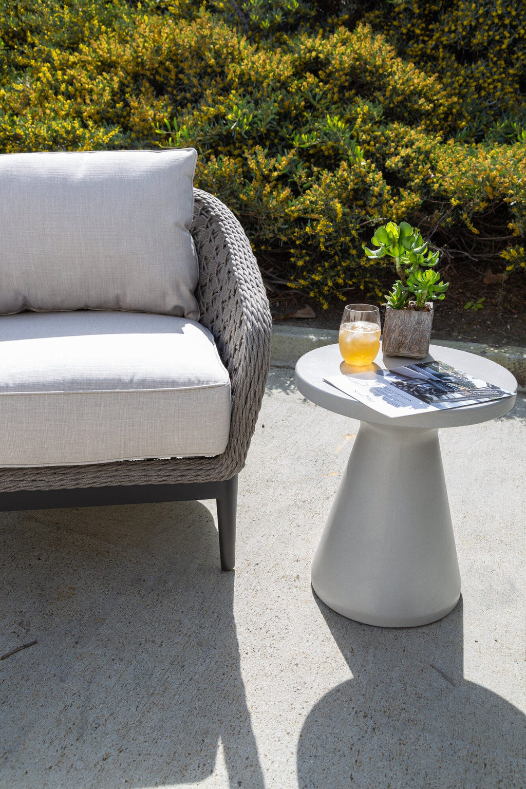 GRC Round End Table, Bone Finish