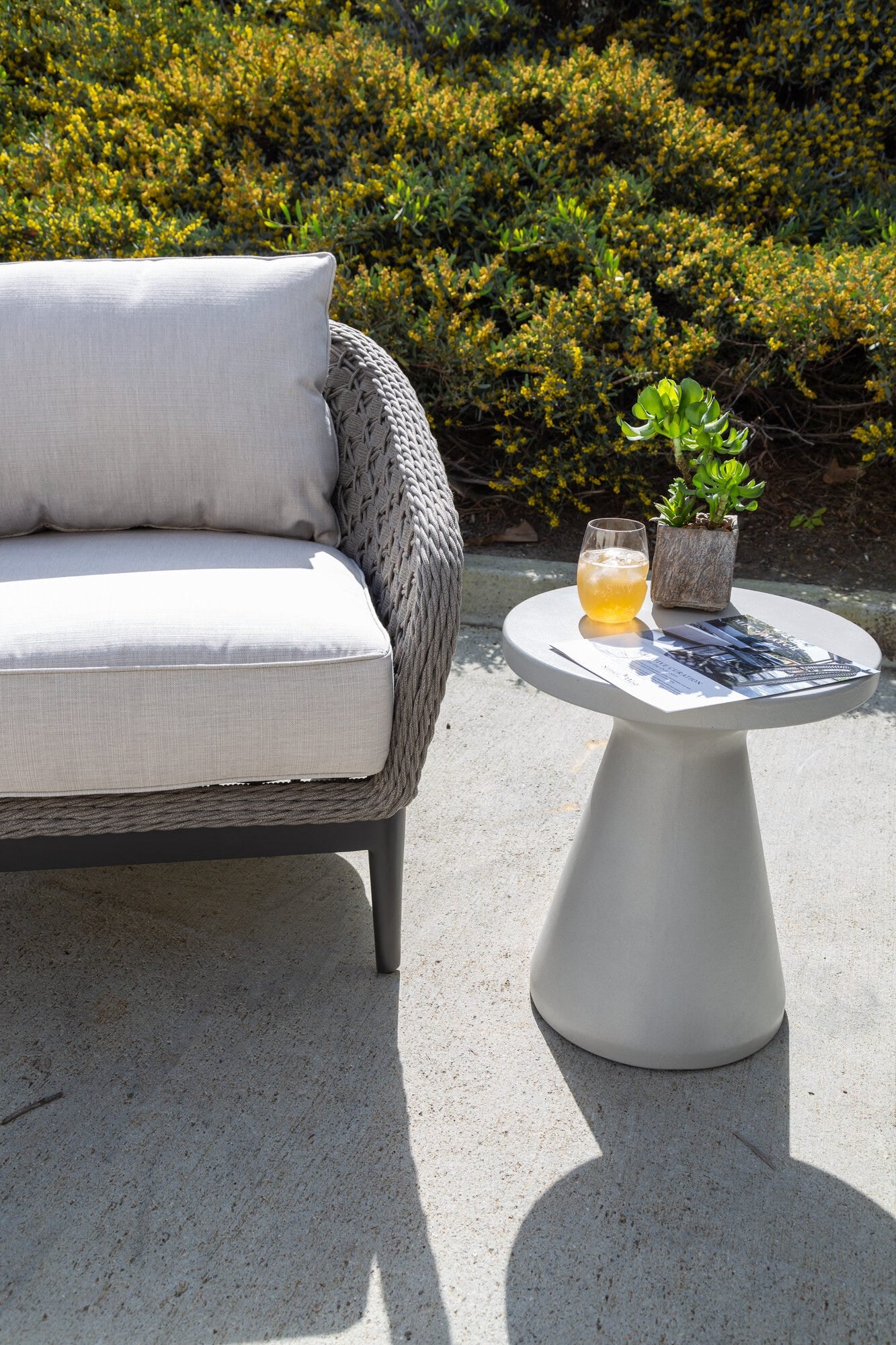 GRC Round End Table, Bone Finish