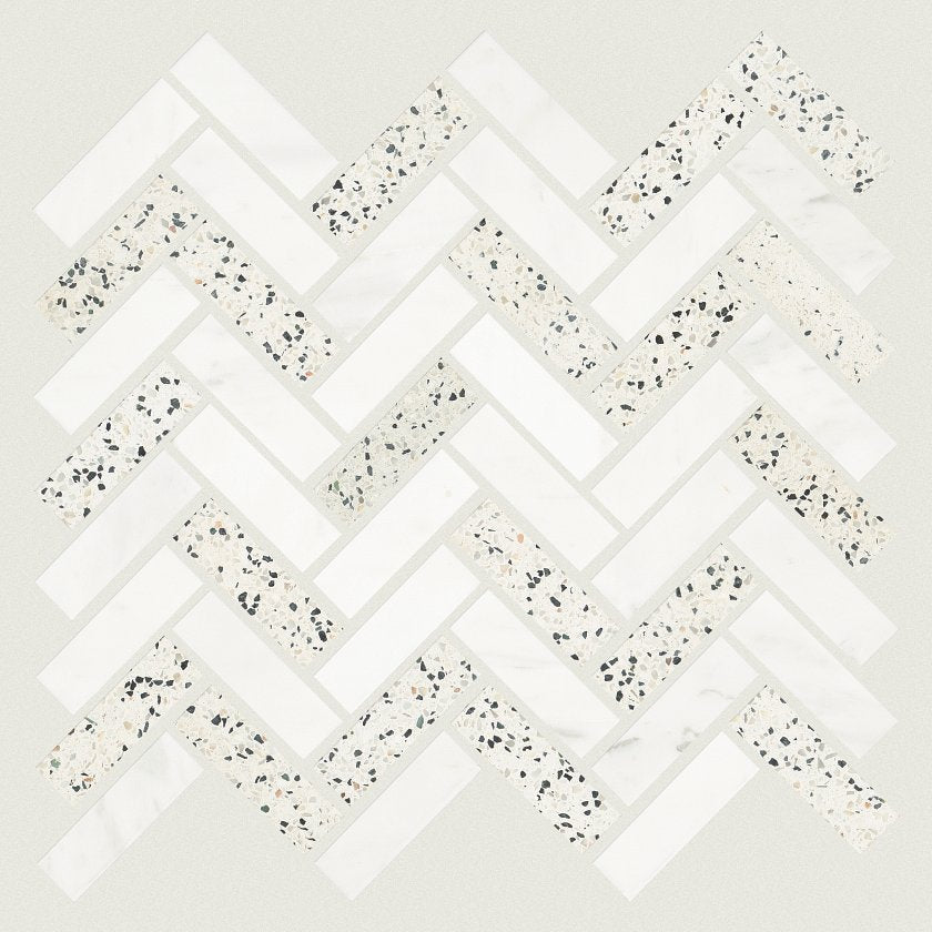 NOBLE PURSUIT 1X3 HB WHITE TERRAZZO MAIN