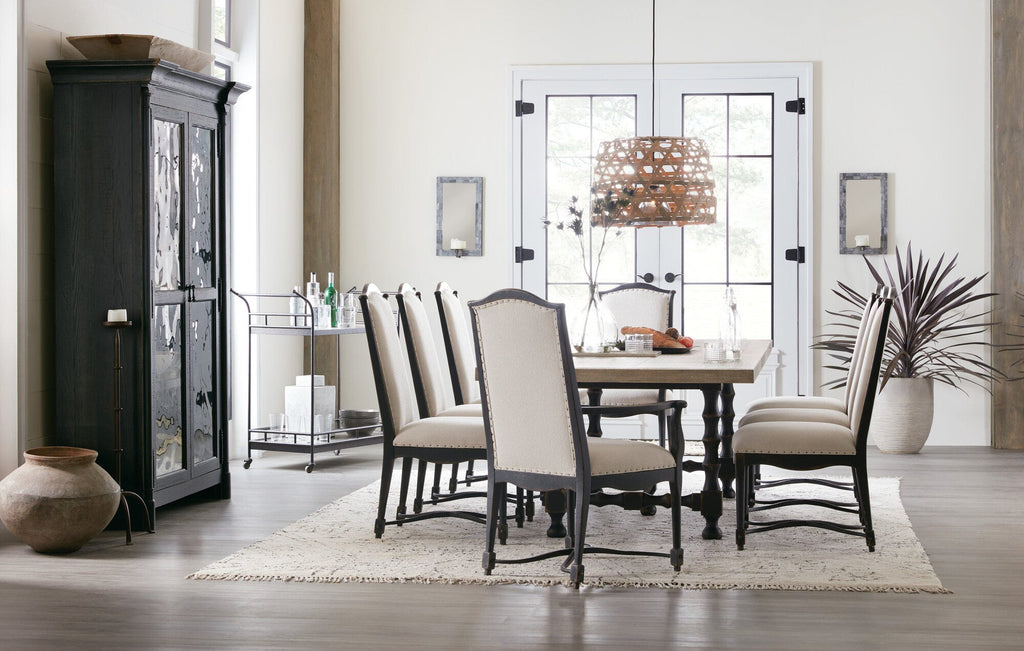 Ciao Bella 84in Trestle Table with 2-18in Leaves-Flaky White/Black