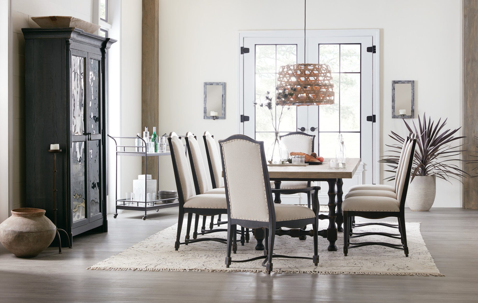 Ciao Bella 84in Trestle Table with 2-18in Leaves-Flaky White/Black