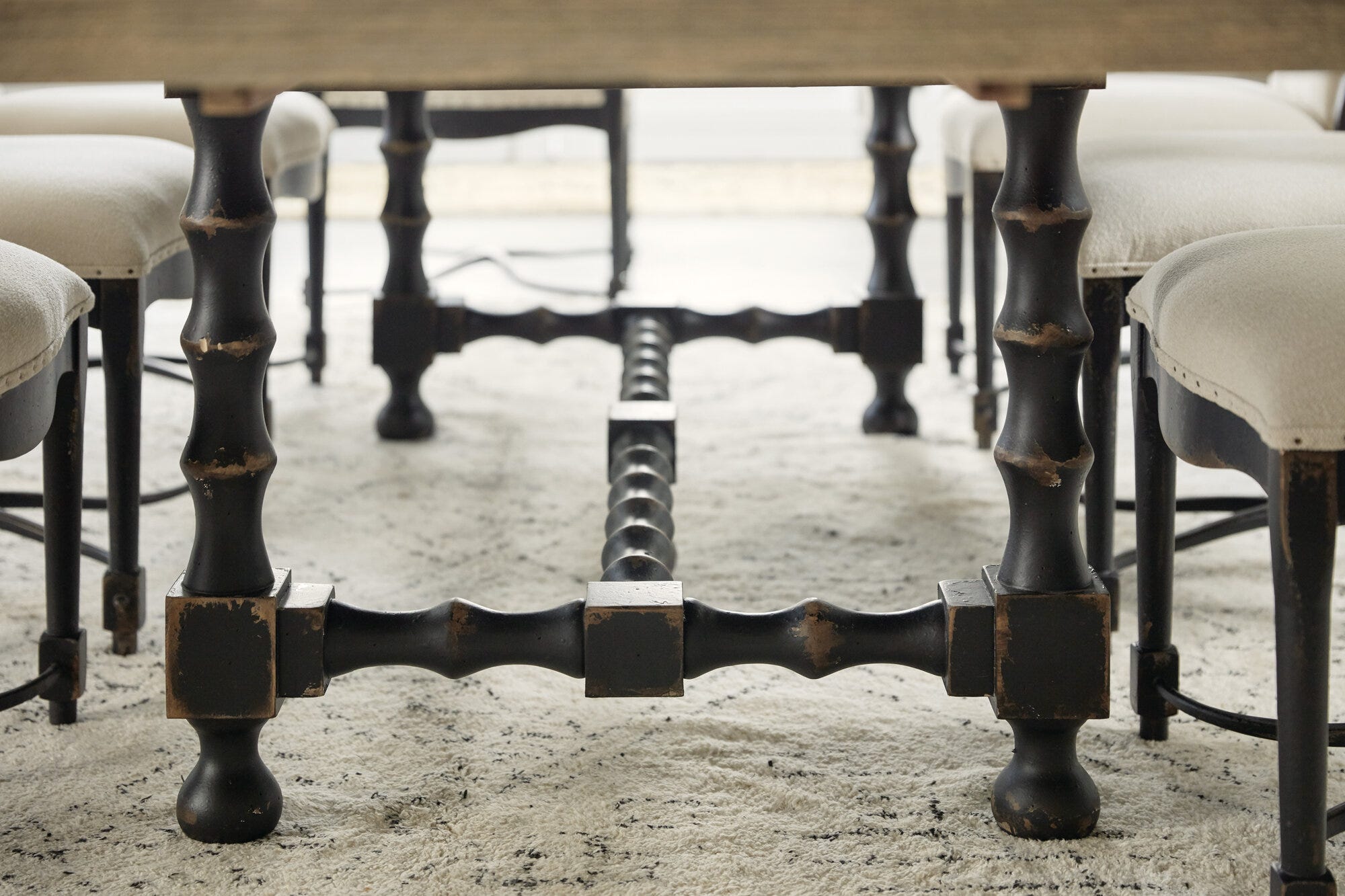 Ciao Bella 84in Trestle Table with 2-18in Leaves-Flaky White/Black