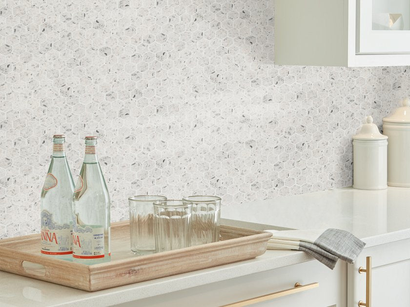 LUXE MODERNE 2" HEX MOS STREAMLINE WHITE ROOM