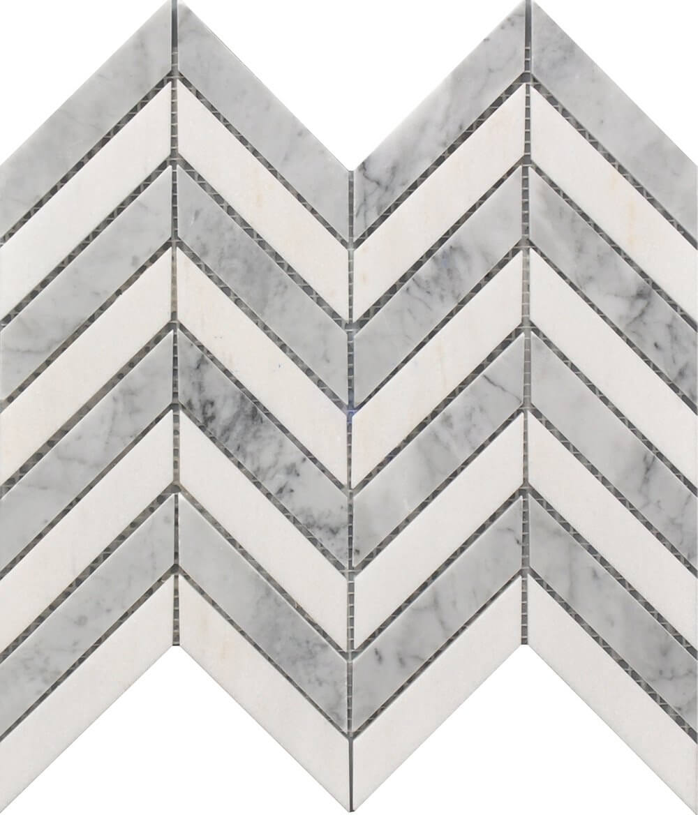 Roca Tile - Chevron Wh & Gr Marble Mosaic 11 x 12