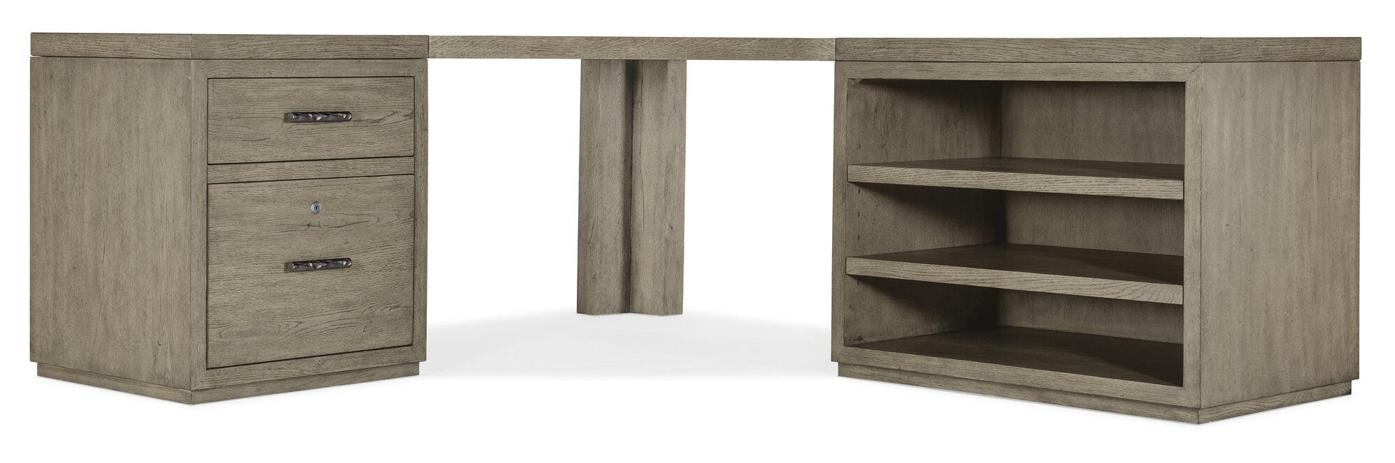 Linville Falls Corner Desk with File and Open Desk Cabinet - Straight View