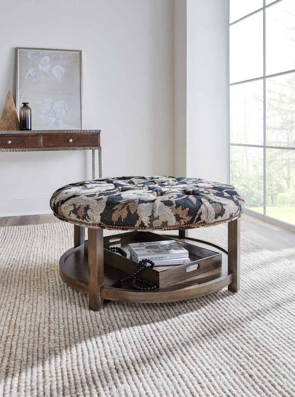 Harlow Round Tufted Ottoman Room Image