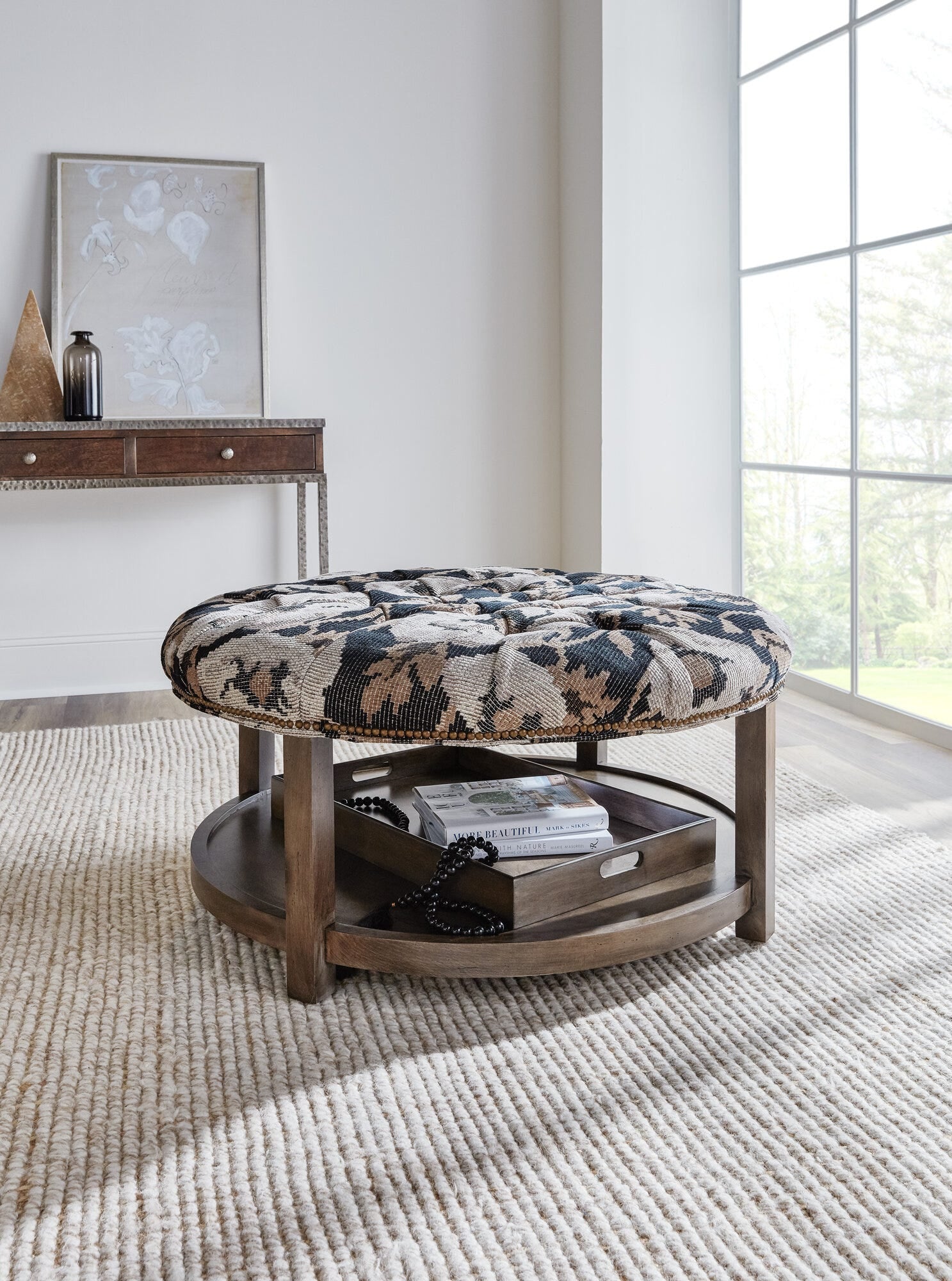 Harlow Round Tufted Ottoman Room Image