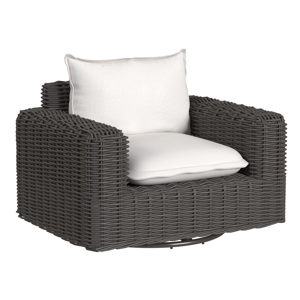 Cabo Oversized Swivel Club Chair in Soothe Pearl w/ Flange Welt