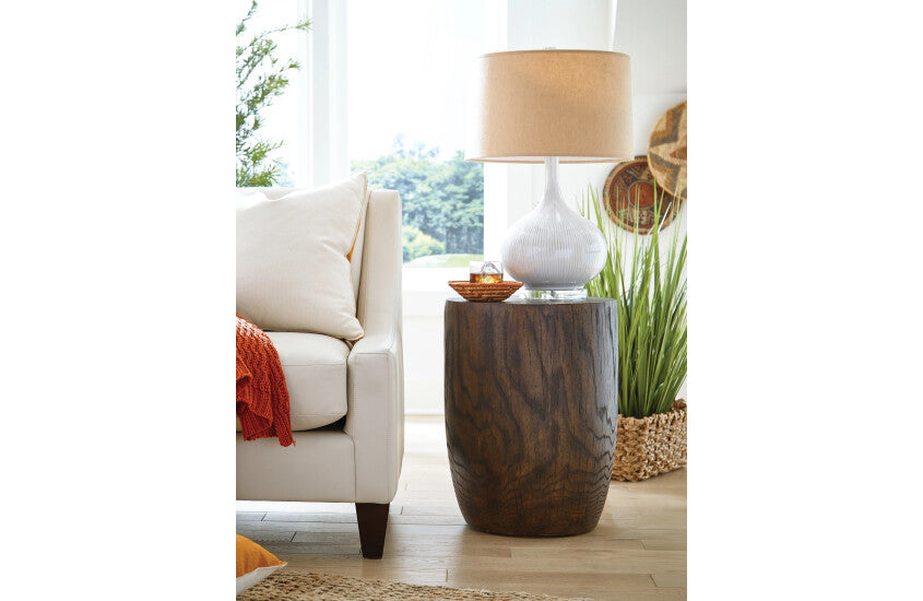 OAK GRAIN DRUM END TABLE Room 1