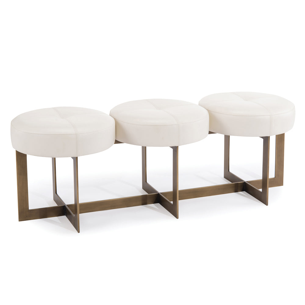 White Leather Button Bench | John-Richard - AMF-1474-WHTE-AS