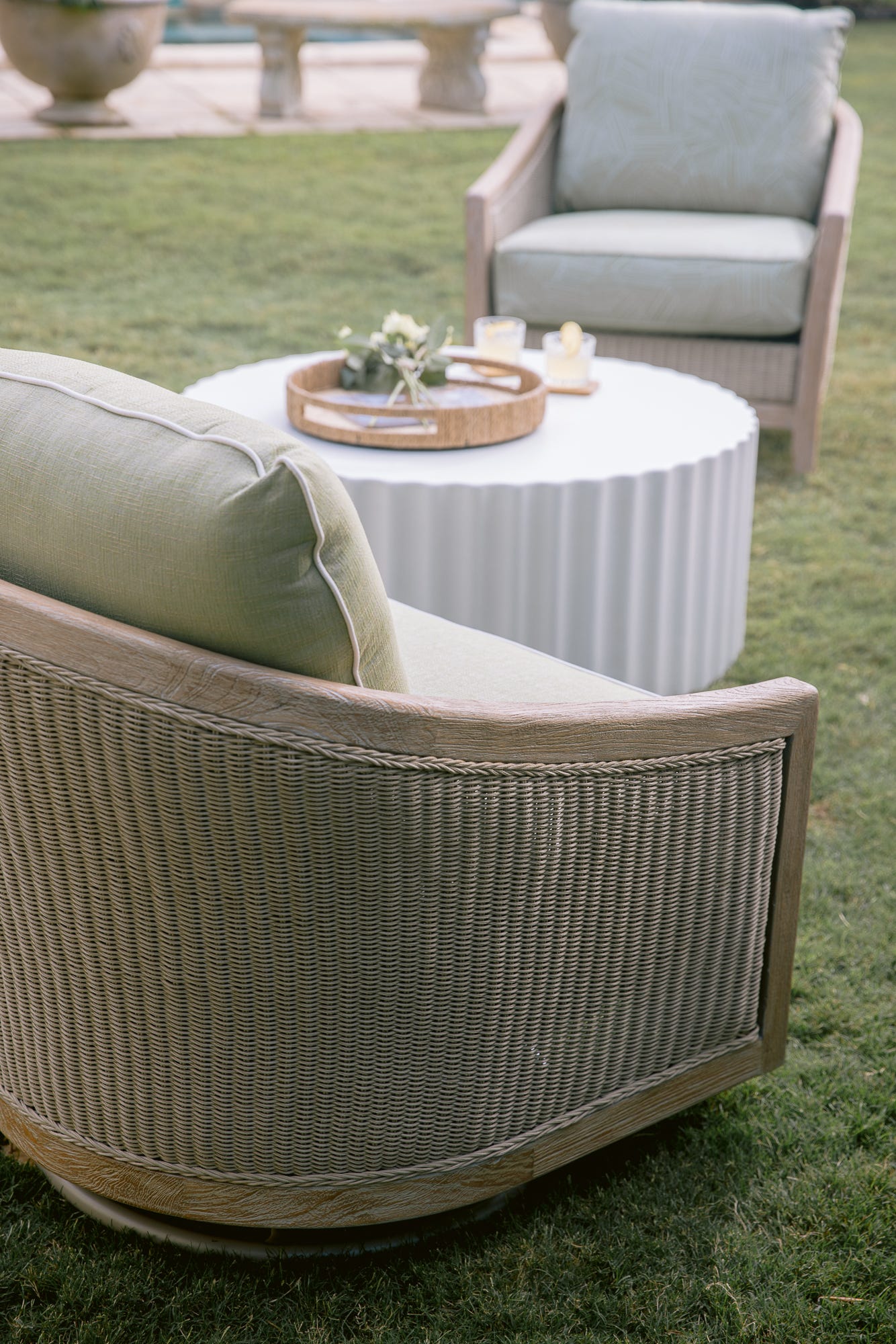 Cambria Swivel Club Chair in Canvas Canvas w/ Self Welt
