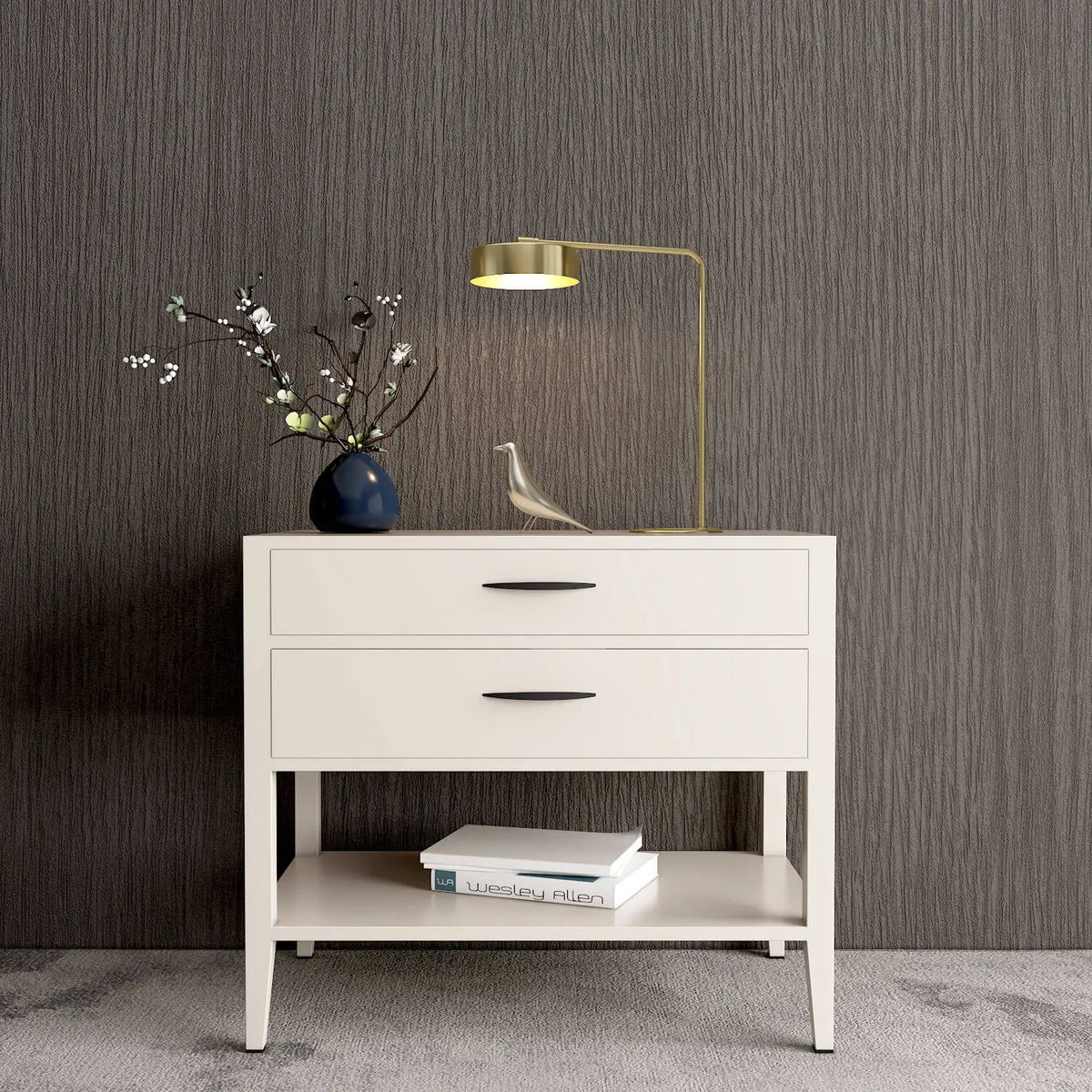 Clayton Nightstand Matte Black Finish with Vanilla Bean Wood Finish vignette2 C