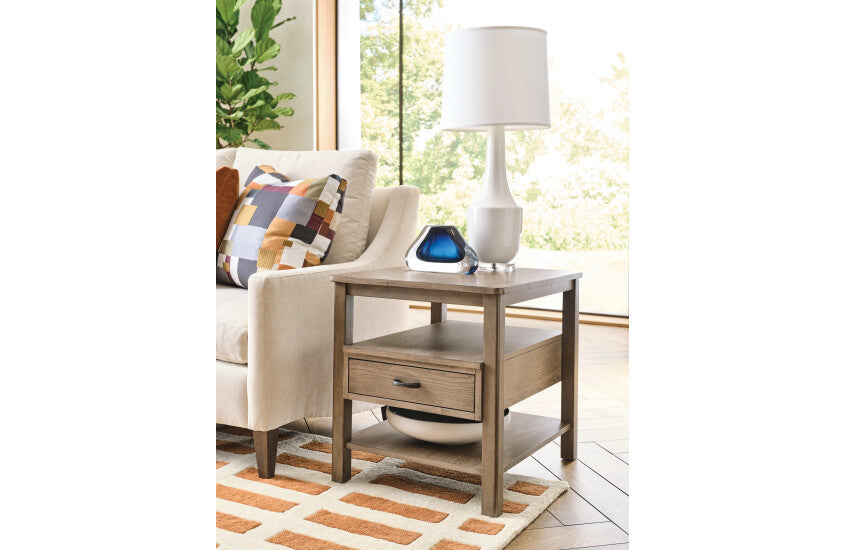 RECTANGULAR DRAWER END TABLE-TAUPE Room 1