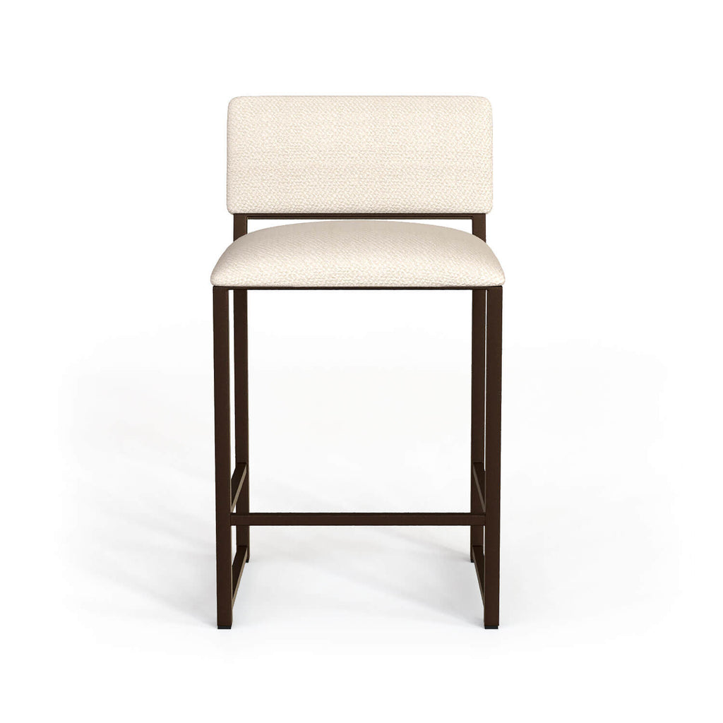 Front view of the Franklin barstool in Speckled Oak finish with French Ivory fabric.