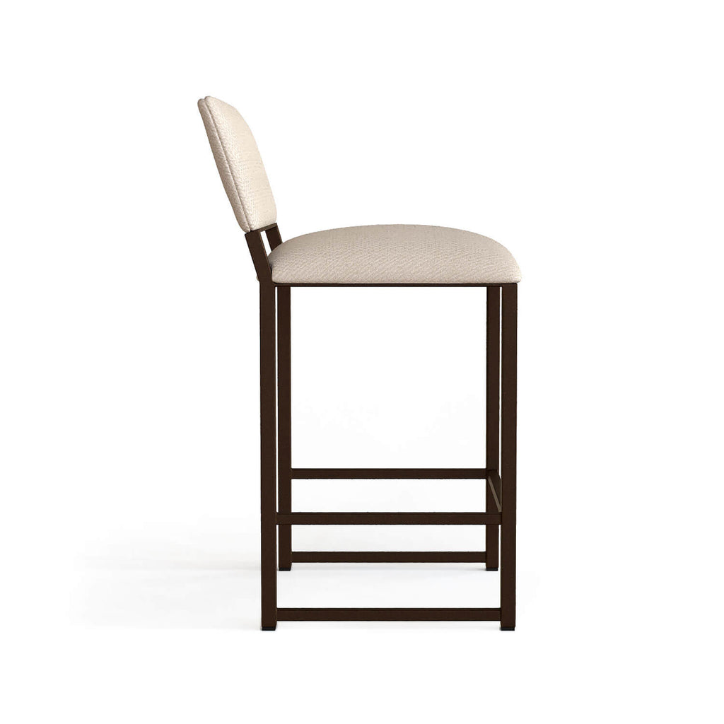 Side view of the Franklin barstool in Speckled Oak finish with French Ivory fabric.
