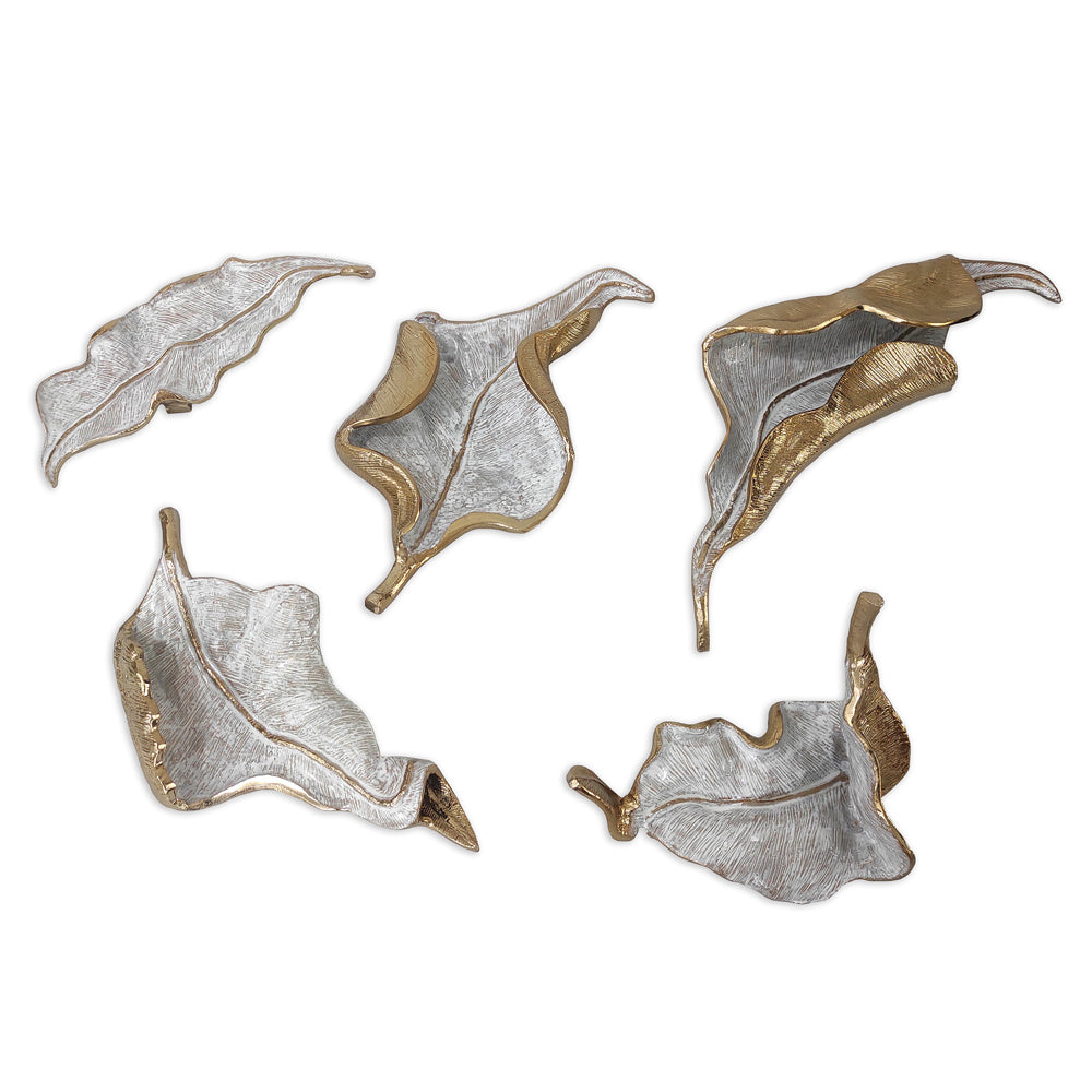 Iridescent Curling Leaves Wall Sculpture (Set of Five) | John-Richard - GBG-2511S5