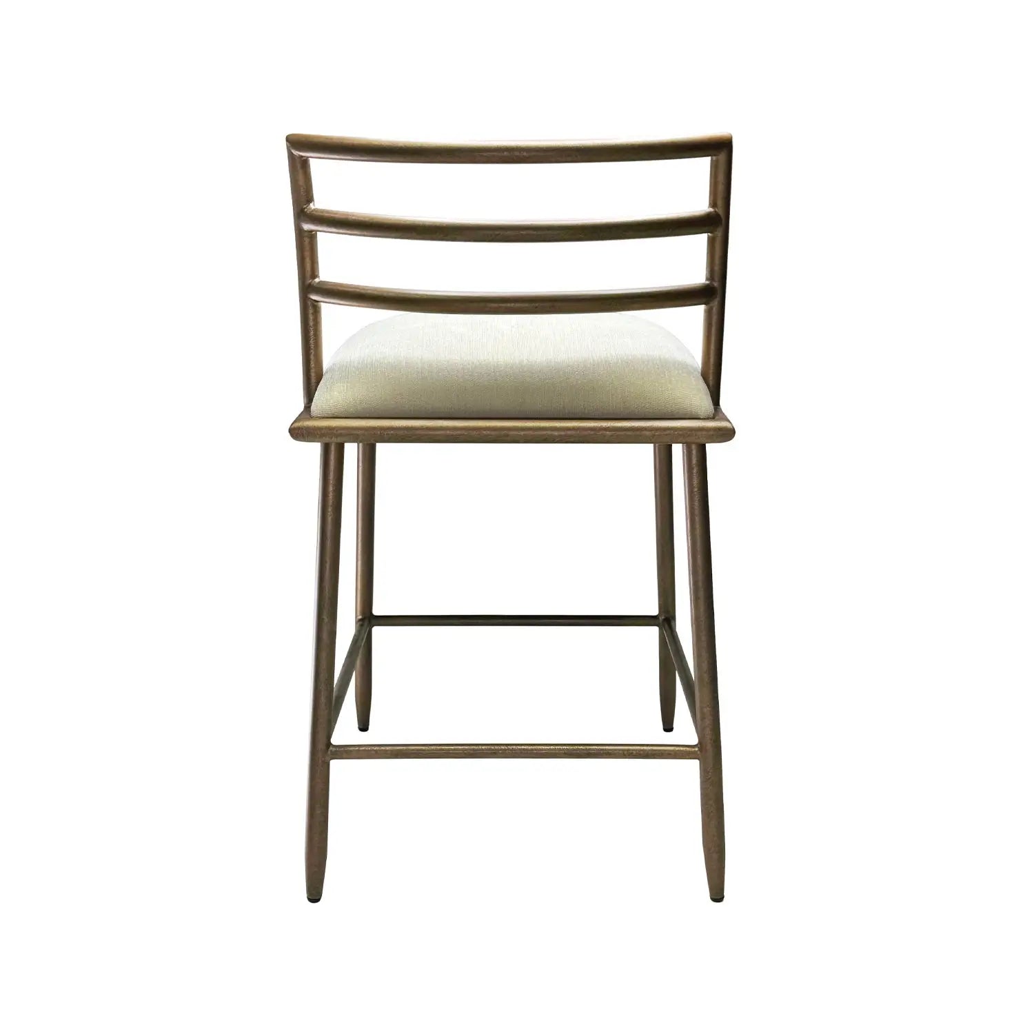 The back view of the Harmony Barstool in Copper Bisque finish with Chalk fabric.