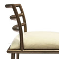 A close-up view of the Harmony Barstool in Copper Bisque finish with Chalk fabric.