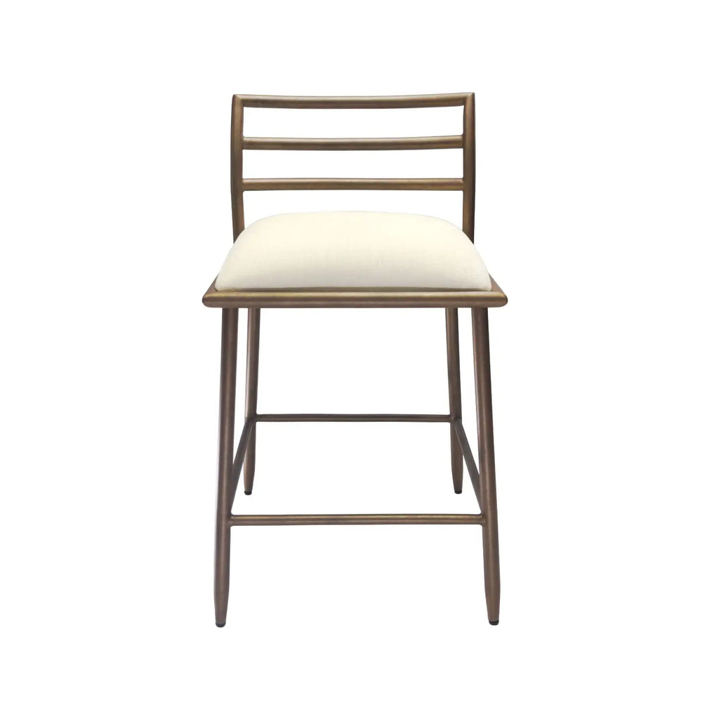 A front view of the Harmony Barstool in Copper Bisque finish with Chalk fabric.