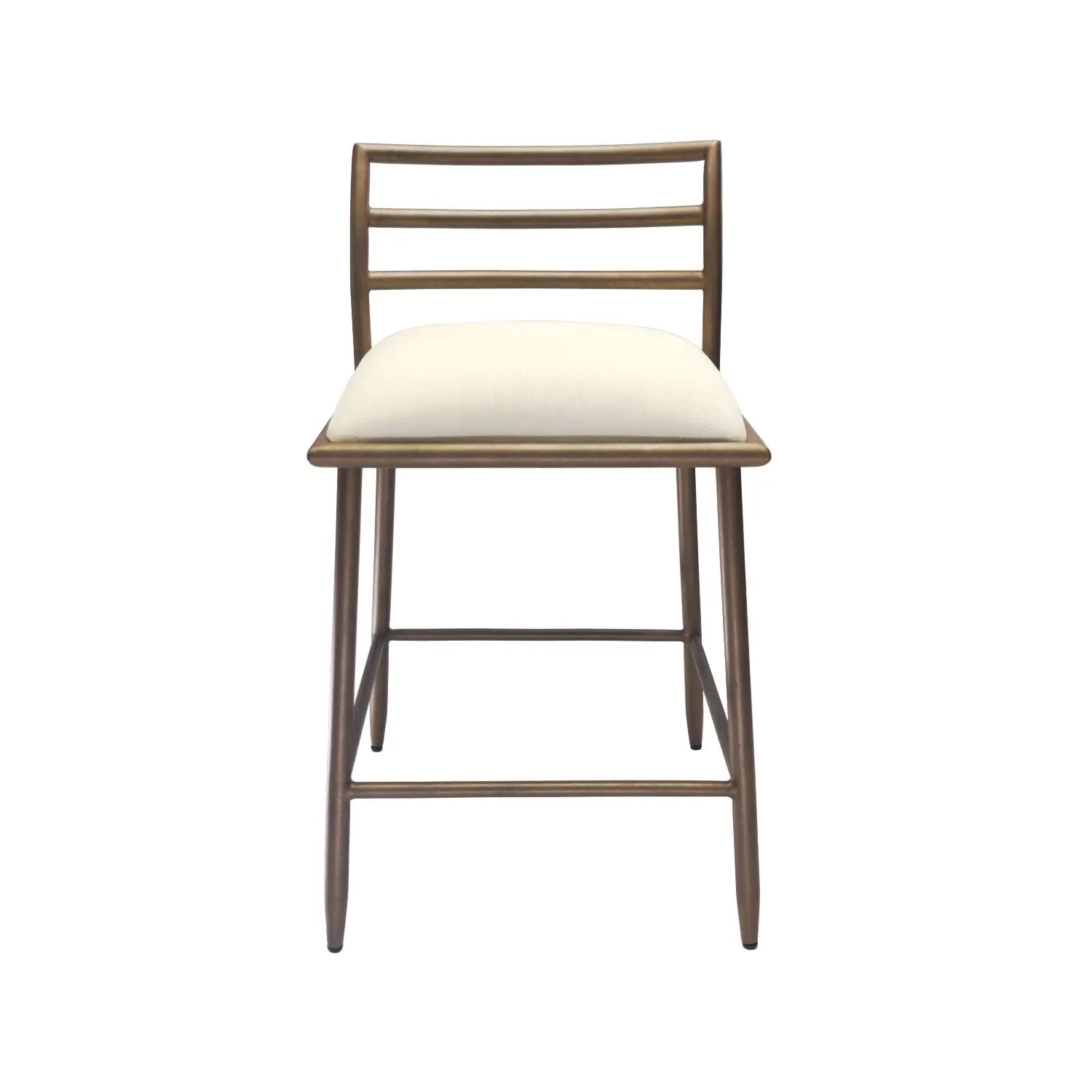 A front view of the Harmony Barstool in Copper Bisque finish with Chalk fabric.