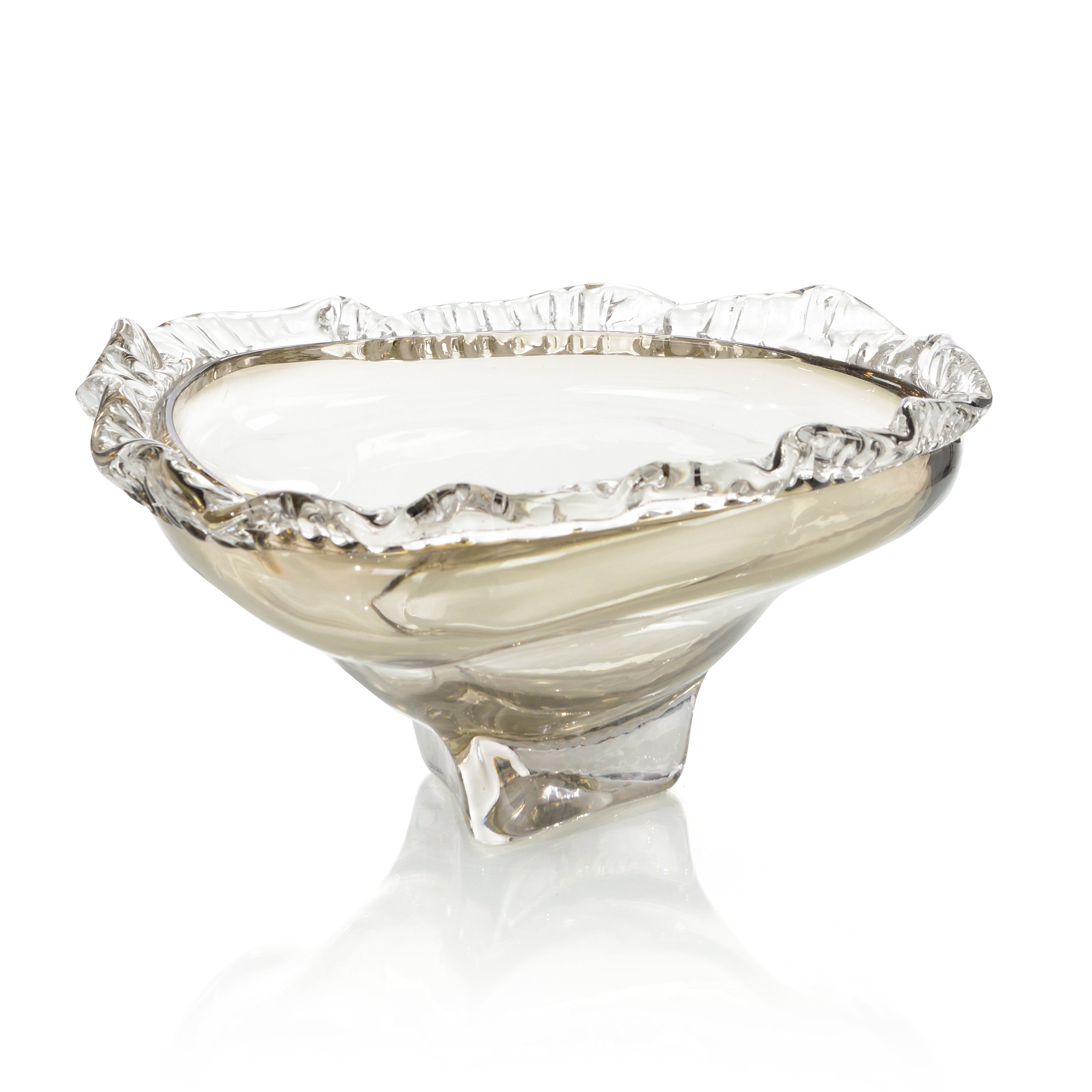 Brown and Clear Ruffled Handblown Glass Bowl | John Richard - JRA-14286