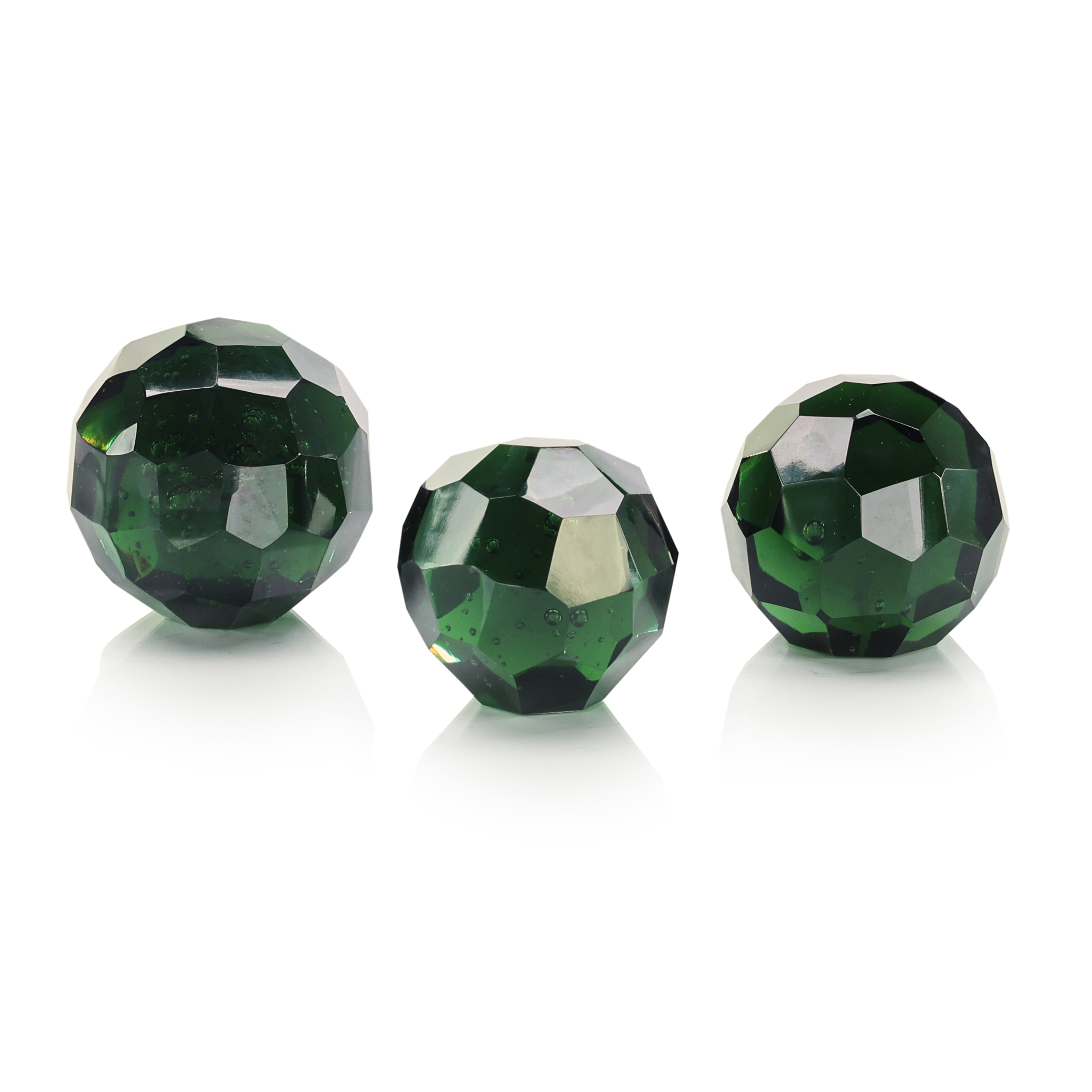 Green Cut Glass Orbs, Set of 3 | John Richard - JRA-15425S3