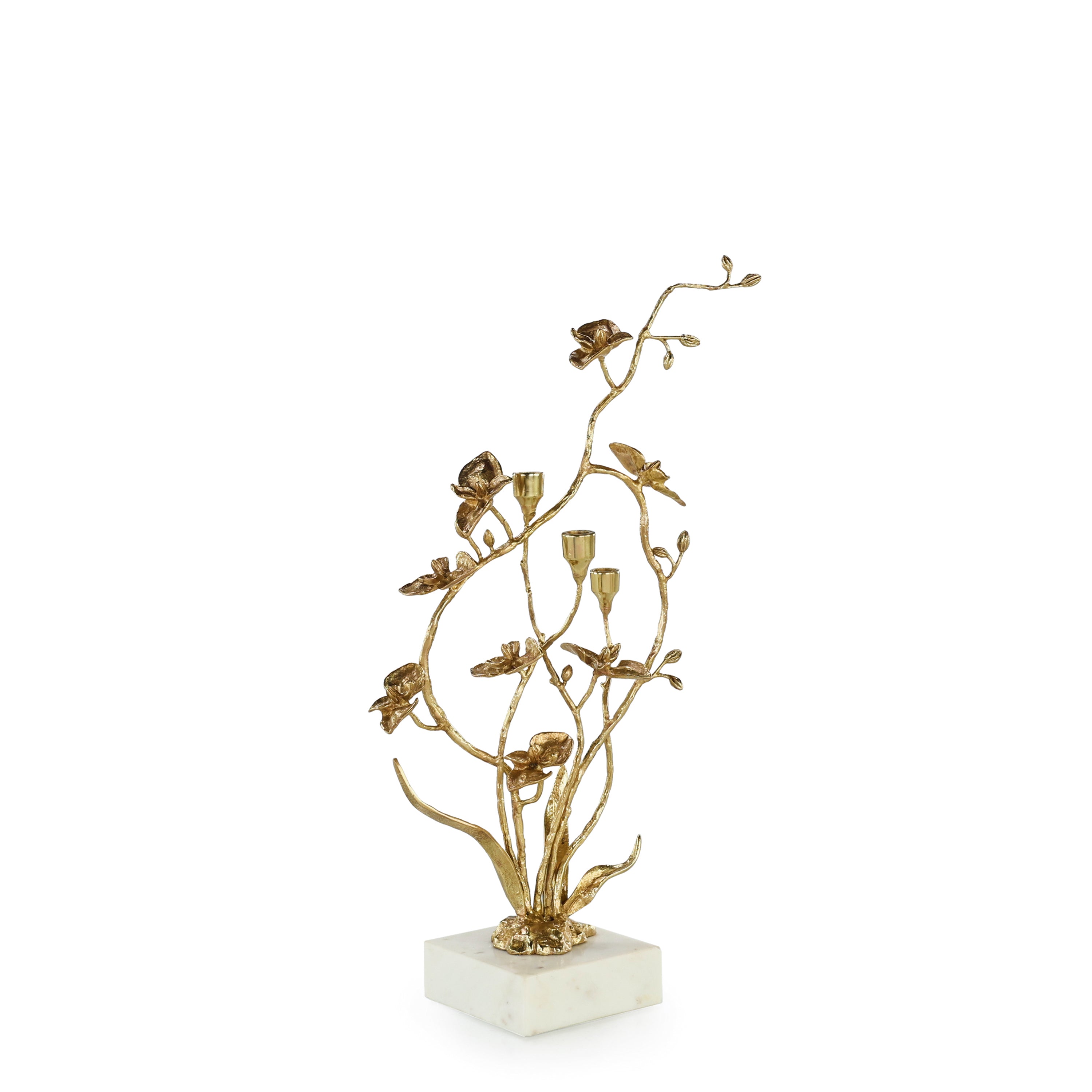 Orchids in Bloom Candleholder, Small Brass | John Richard - JRA-15487