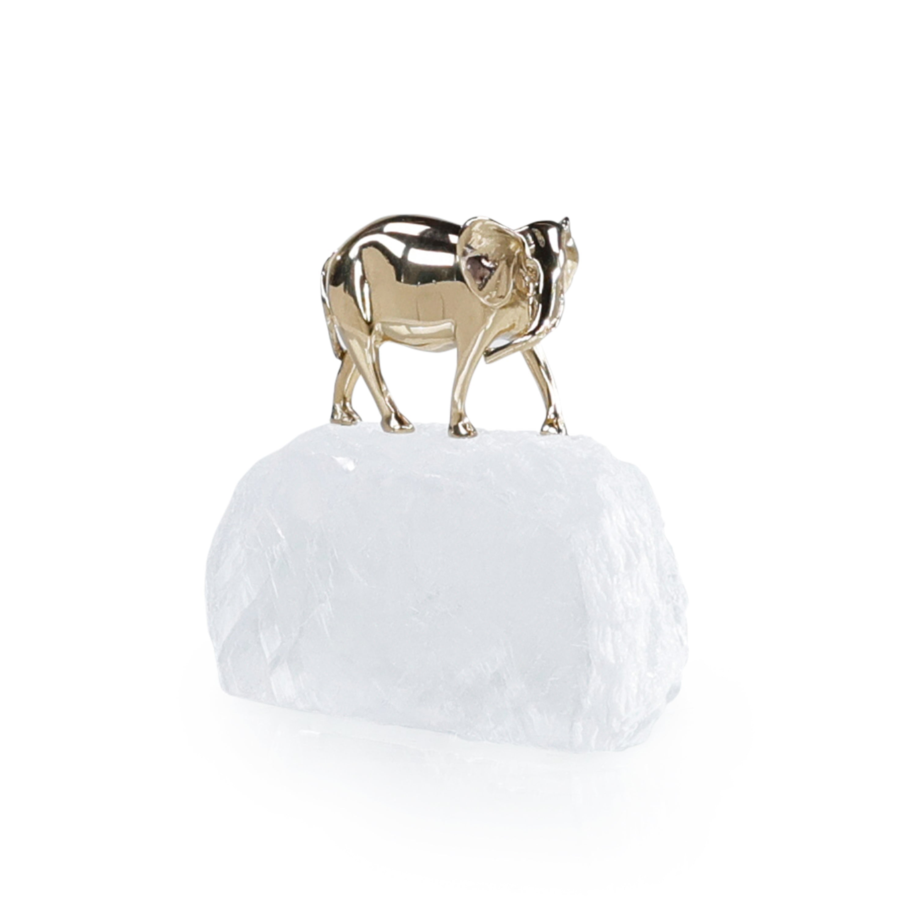 Brass Elephant Sculpture on Selenite I | John Richard - JRA-15540