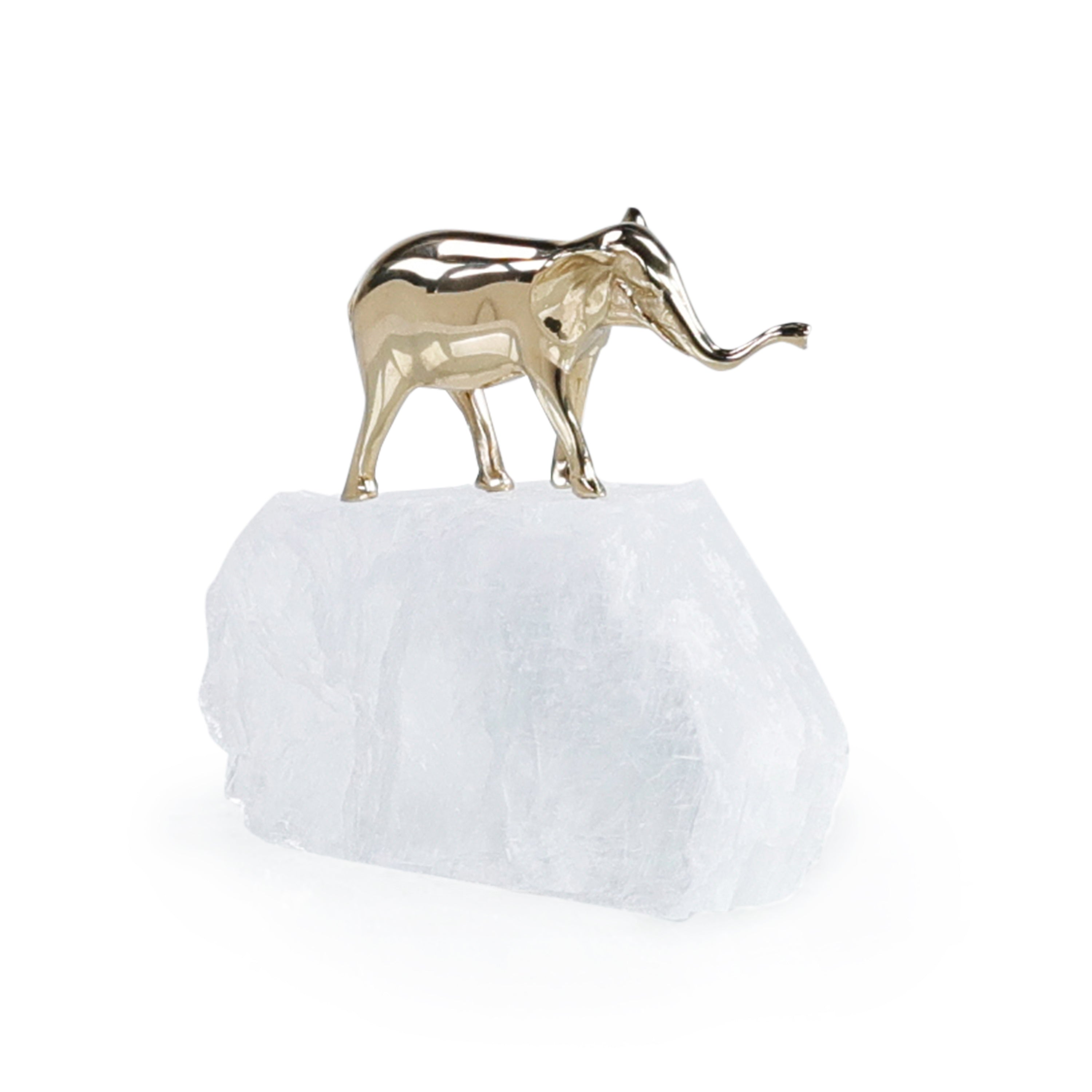 Brass Elephant Sculpture on Selenite II | John Richard - JRA-15541