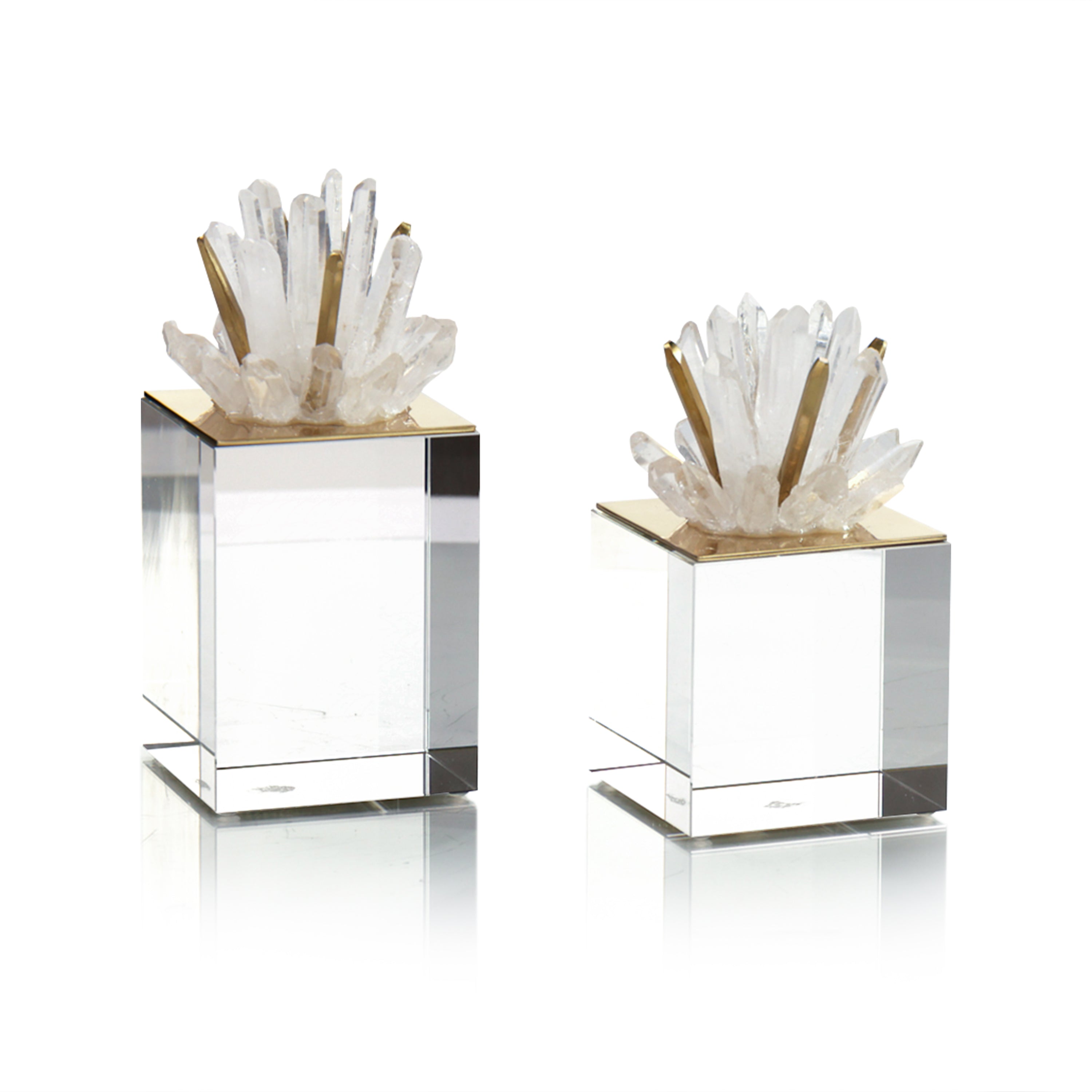 Brass and Selenite Cluster on Crystal, Set of 2 | John Richard - JRA-15722S2