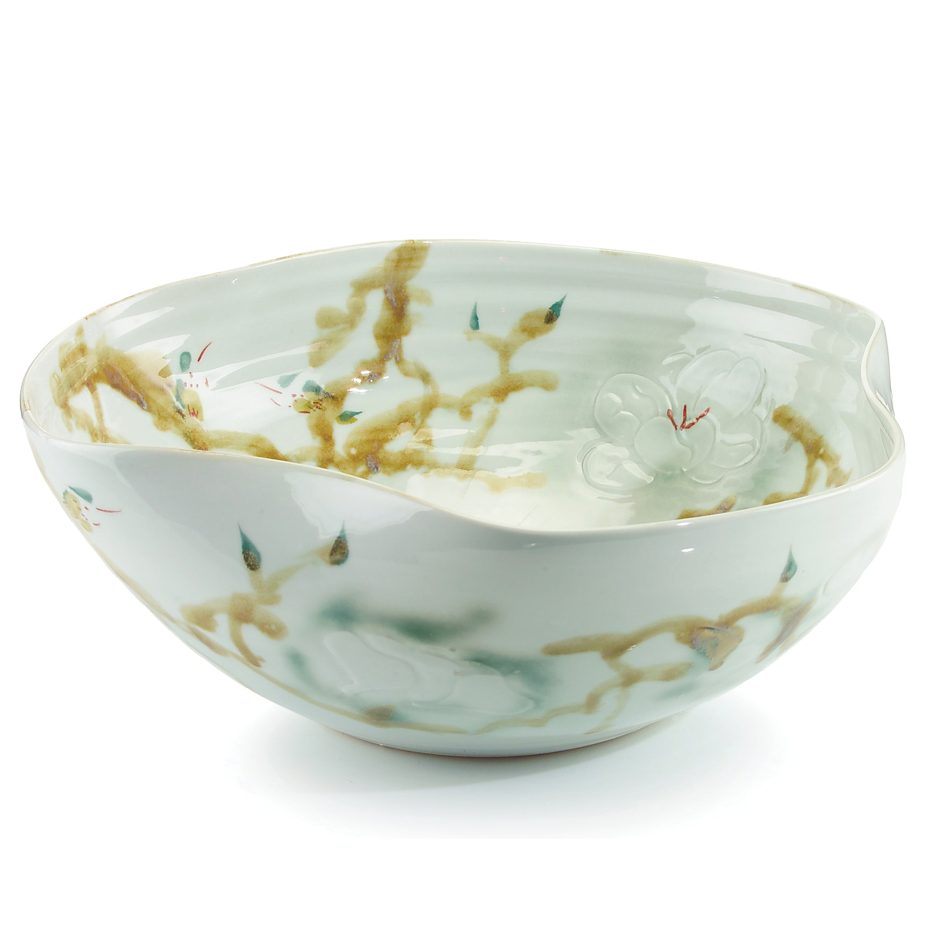 Curled-Rim Bowl in Greens and Yellows | John Richard - JRA-9022