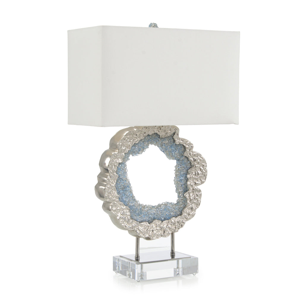 Hammered Nickel and Sea Blue Geode Table Lamp | John Richard - JRL-10602