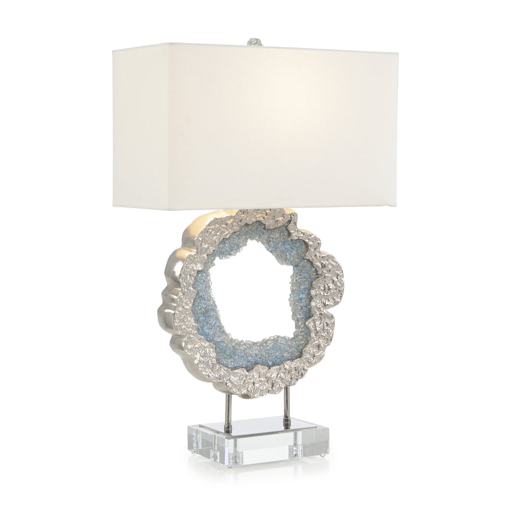 Hammered Nickel and Sea Blue Geode Table Lamp | John Richard - JRL-10602