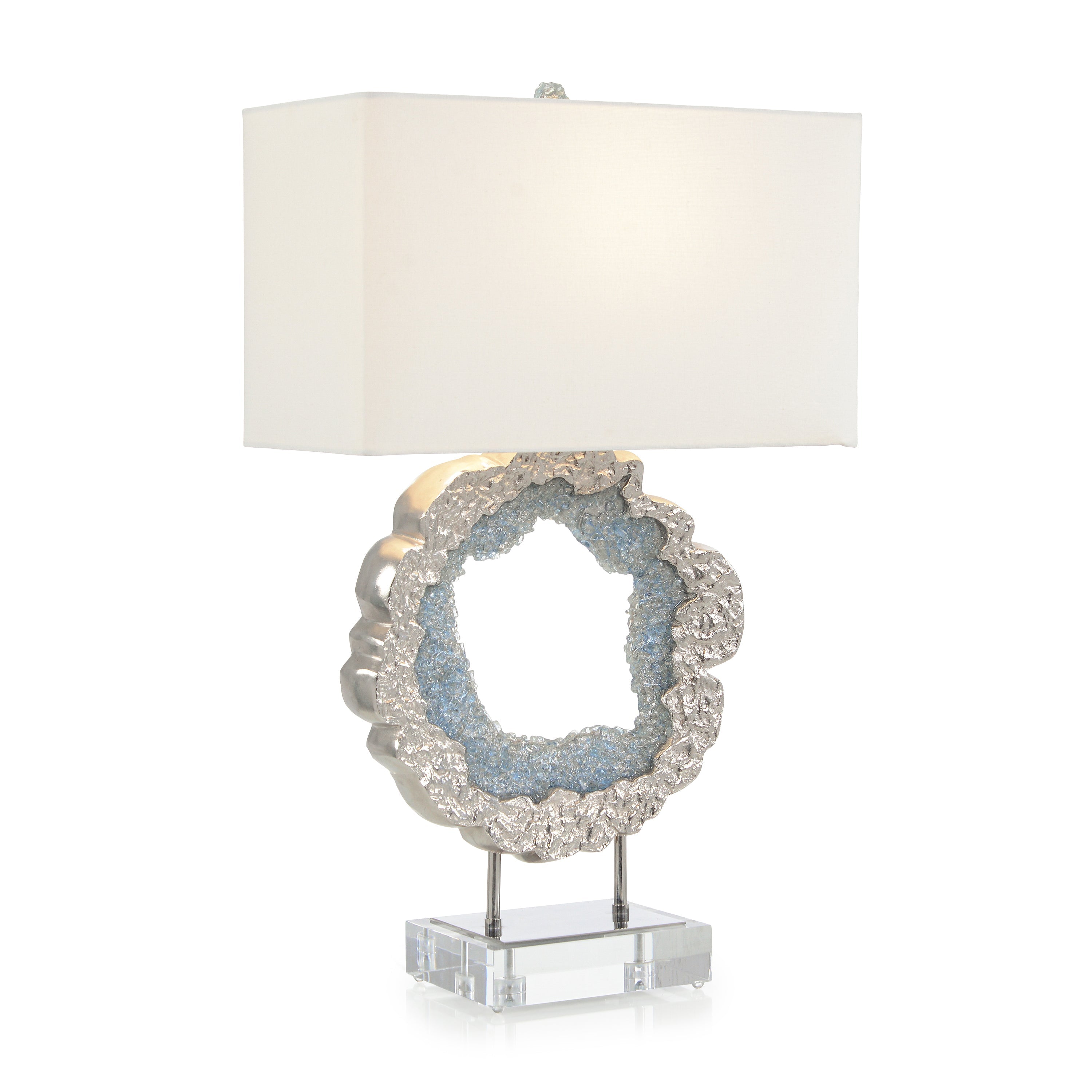Hammered Nickel and Sea Blue Geode Table Lamp | John Richard - JRL-10602