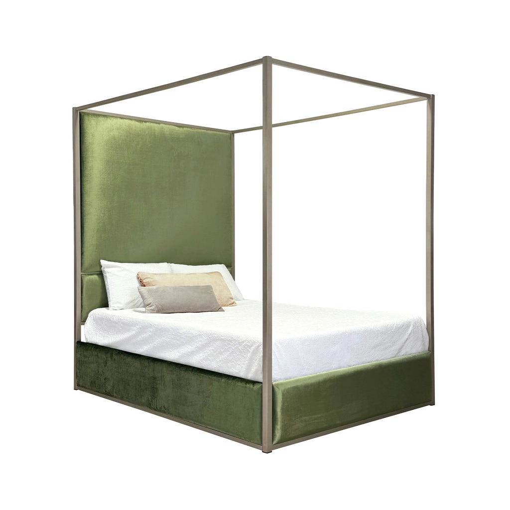 Lyanna Canopy 1250 CBC-FS. Lyanna Canopy is shown in Brushed Champagne Finish with Posh Green Fabric.