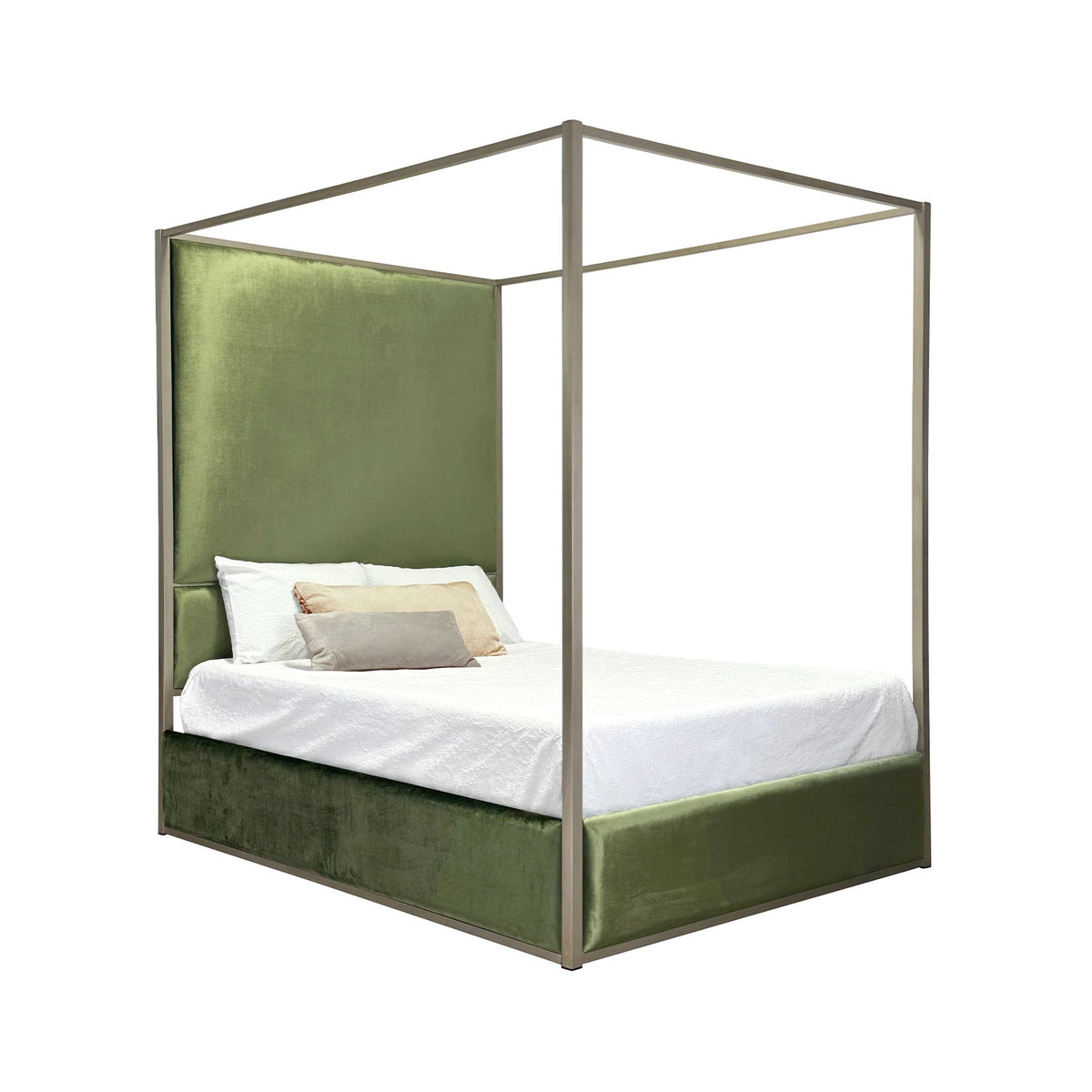 Lyanna Canopy 1250 CBC-FS. Lyanna Canopy is shown in Brushed Champagne Finish with Posh Green Fabric.
