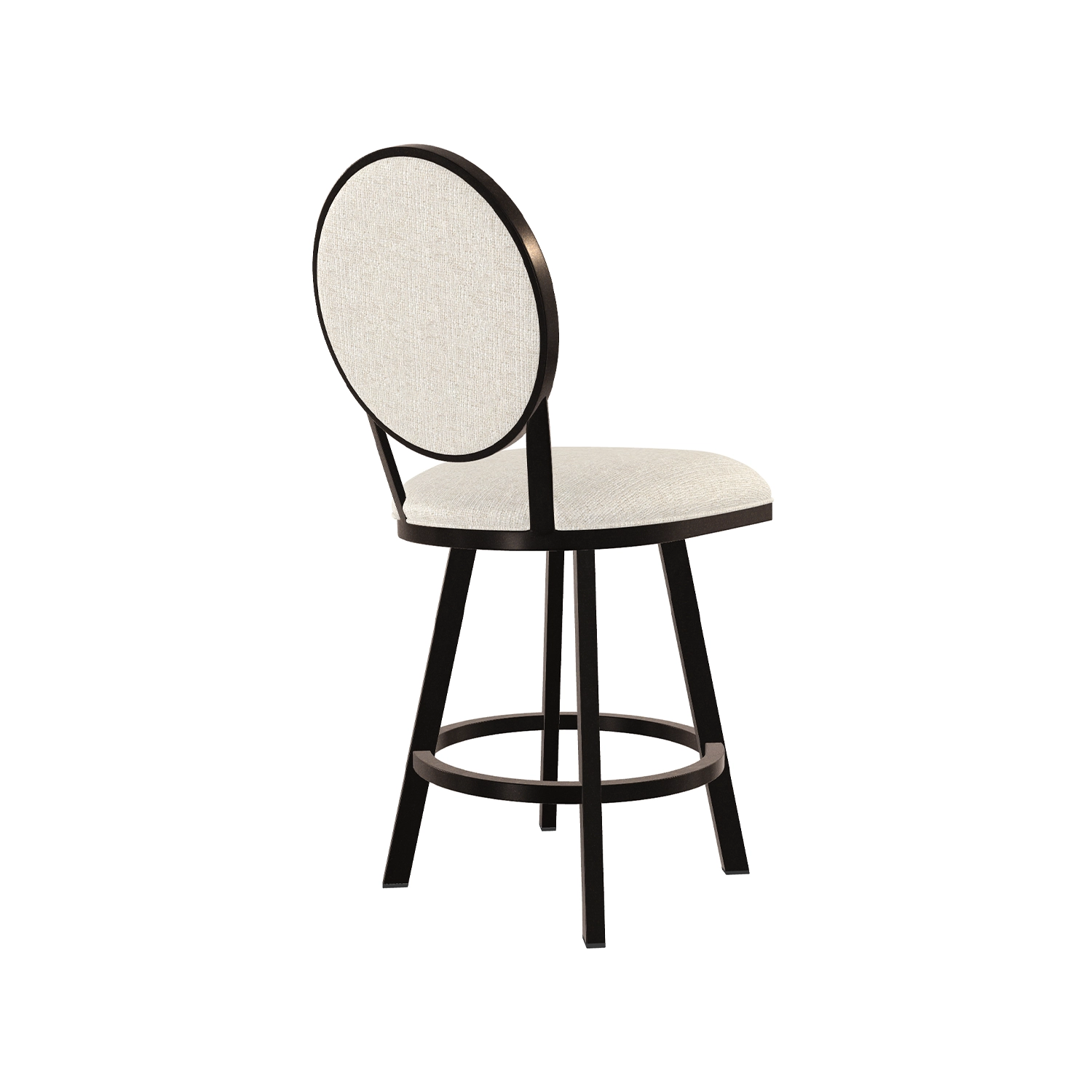 Image of the backside of the Marquise Barstool in Black Suede finish with Loft Magnolia fabric.