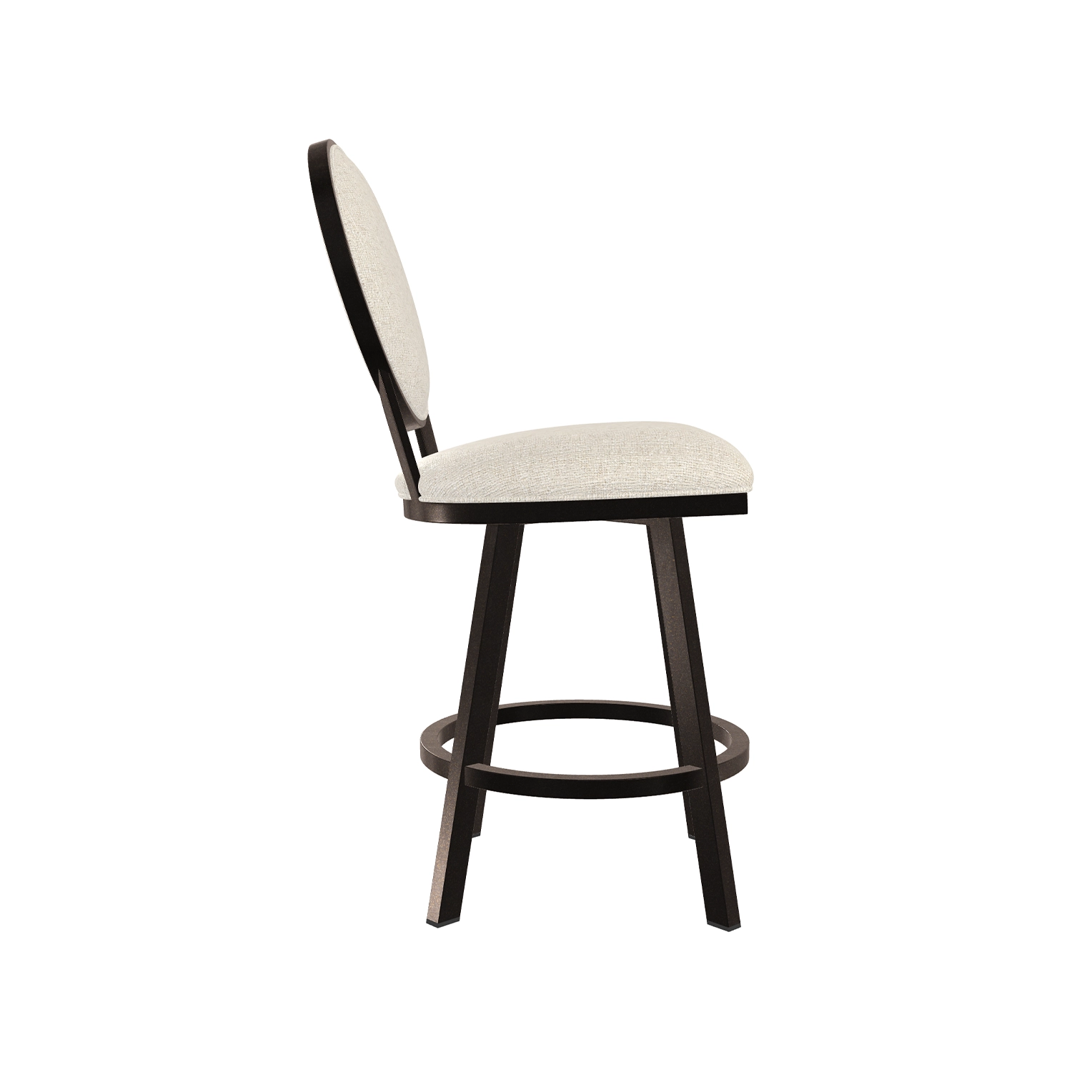 Side view of the Marquise Barstool in Black Suede finish with Loft Magnolia fabric.