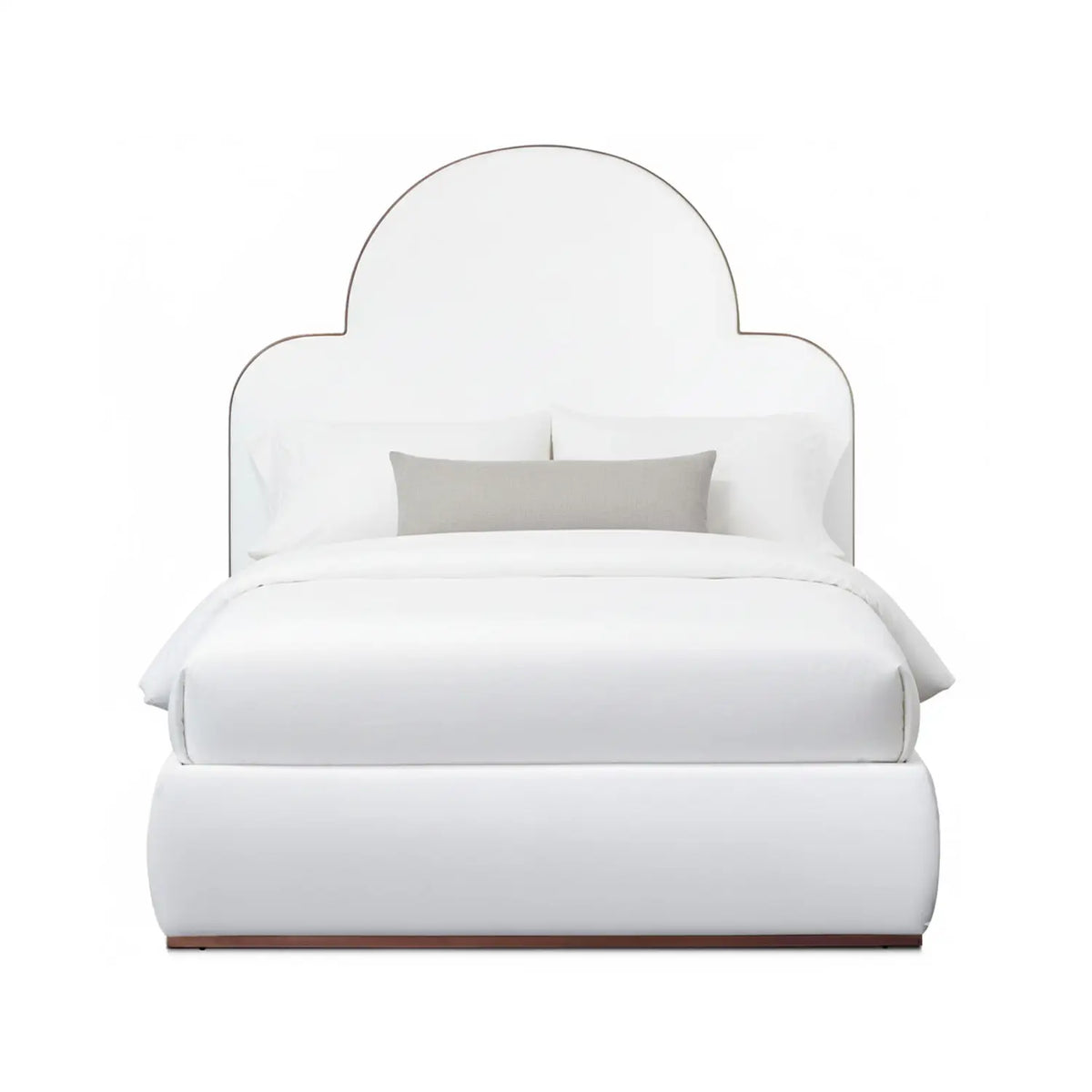 Marigold 1271 Upholstered Bed shown in Sun Bronze finish with Royal White Performance fabric.
