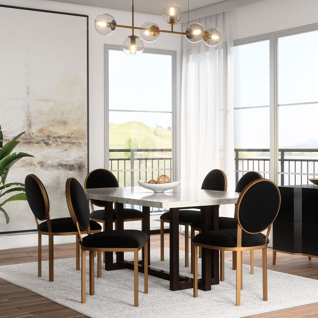 Wesley Allen Marquise Chair DC302H18 is Shown as Opaque Copper Finish Black Velvet Performance Fabric