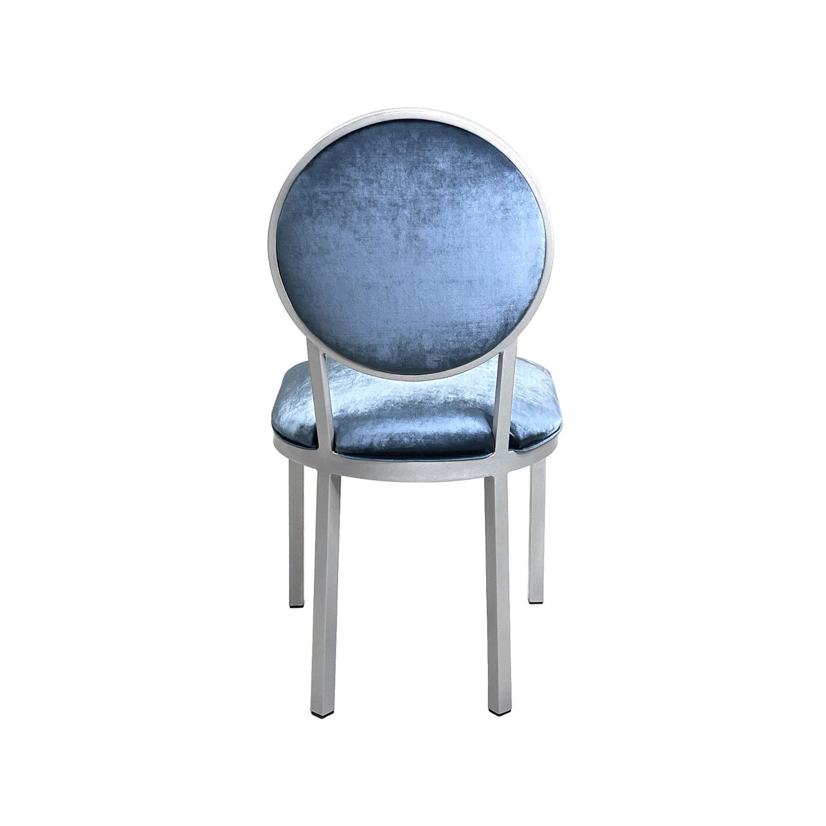 Marquise Chair in Platinum Gray finish with Posh Blue fabric back view