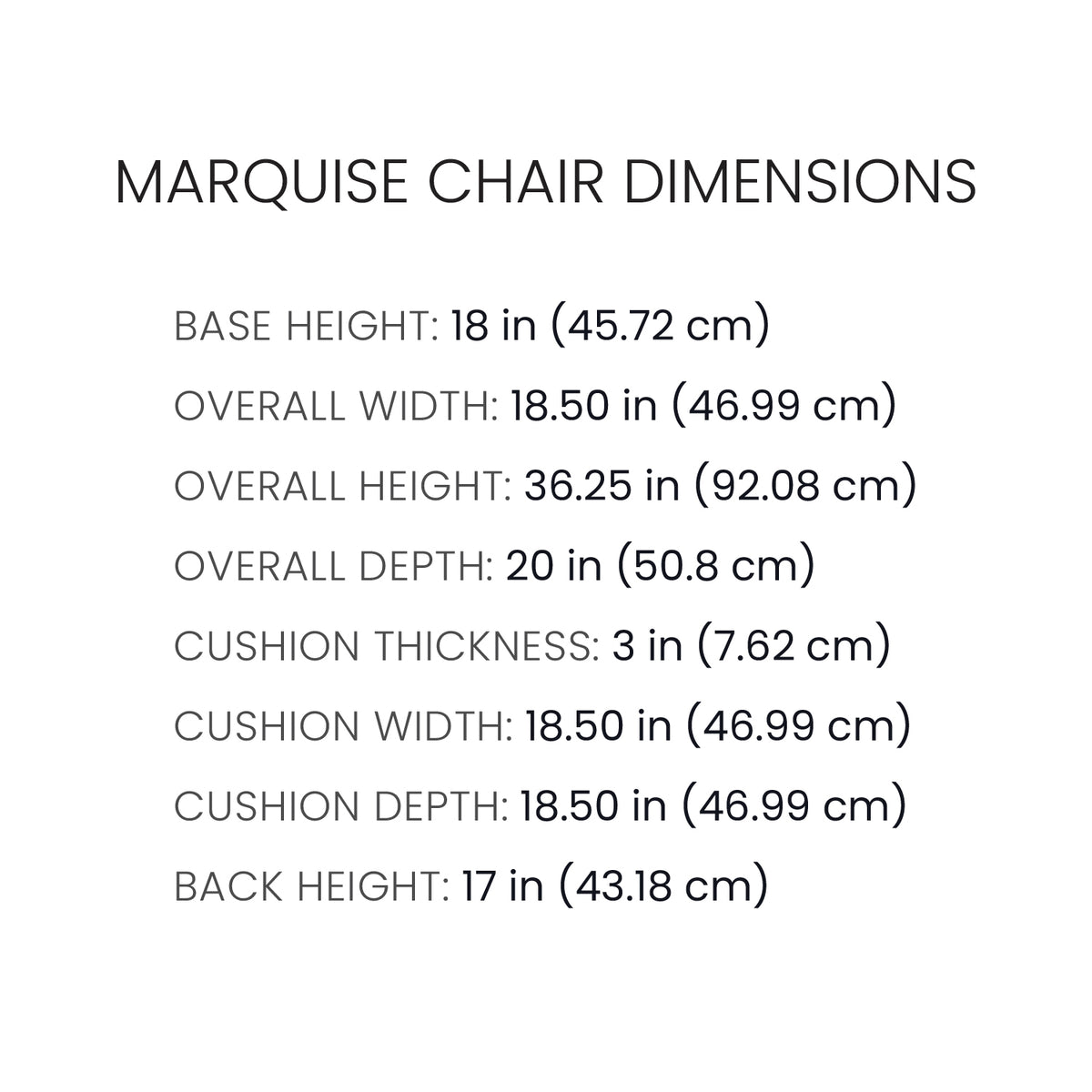 MarquiseChair DC302H18 Dimensions